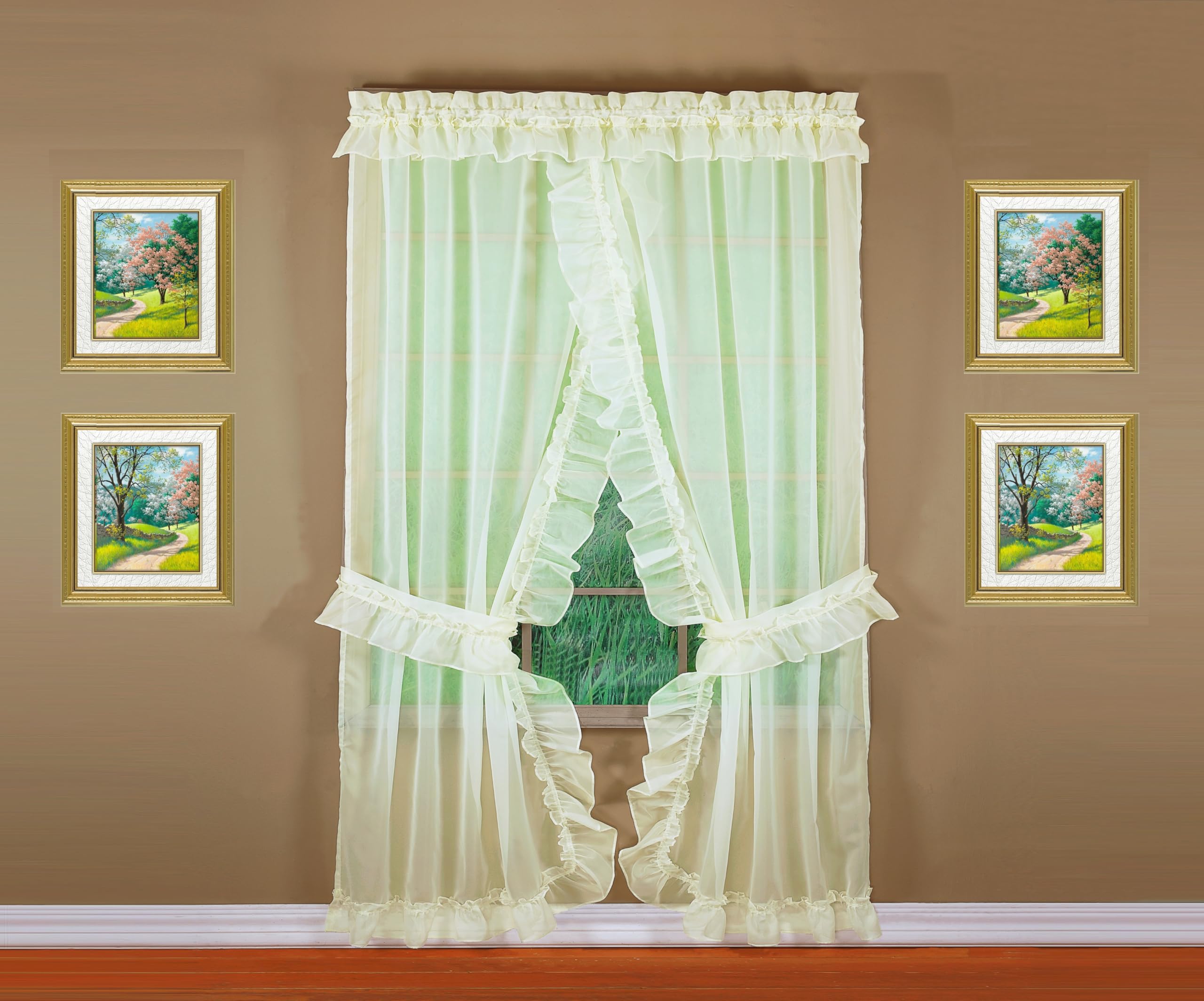 Today's Curtain, Emelia Priscilla Sheer Pair 60" W x 84" L, Ecru, 5-Piece-Set