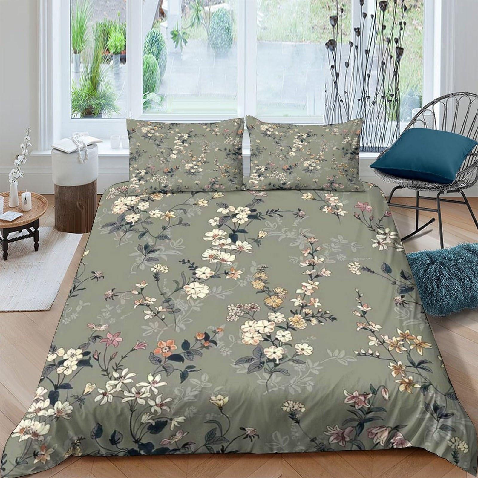 Ctjqhvkz Style-7 3D Printed Botanical Garden Fitted Sheet Microfiber Soft Floral Meadow Mattress Cover For Bedroom Decor Protection Single（135X200cm）