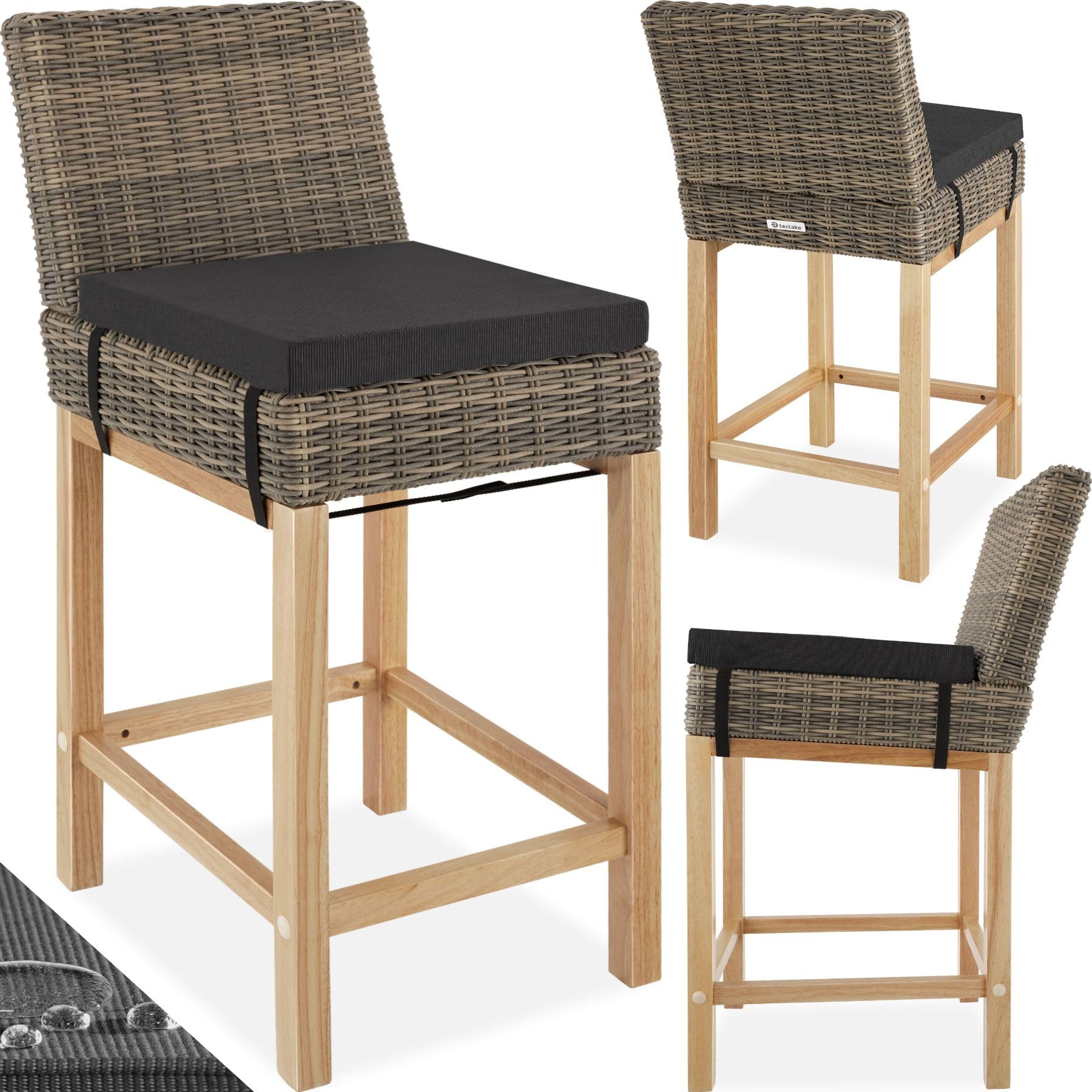 TecTake® Rattan Garden Stool, Bar Stool made with Premium Round ...