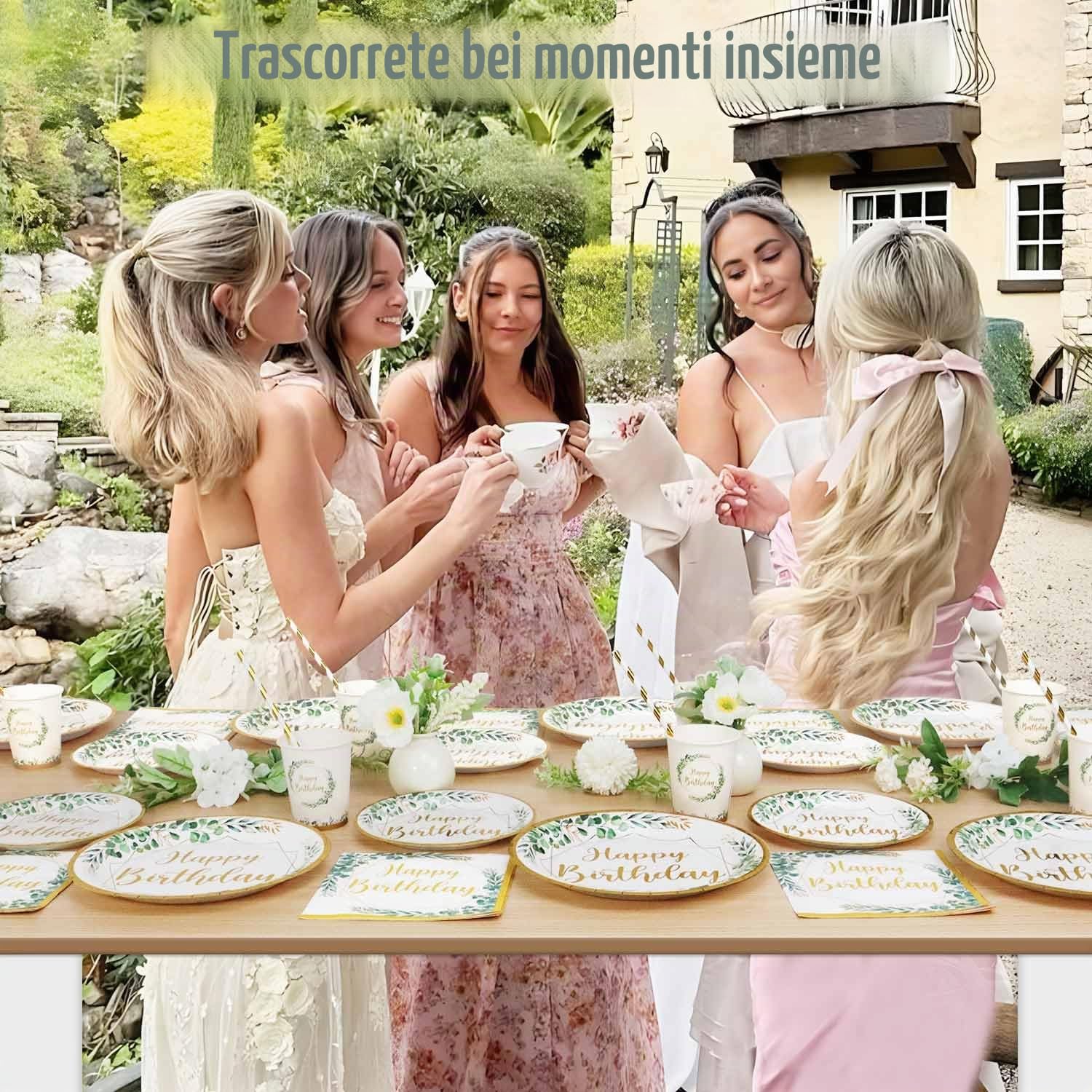 Piatti Compleanno Verde Salvia per 25 Ospiti, 125pcs Piatti di Carta Buon Compleanno Kit toviglie per Feste Bicchieri Tovaglioli Cannucce Verdi Dorato per Decorazioni Ragazzi Ragazze