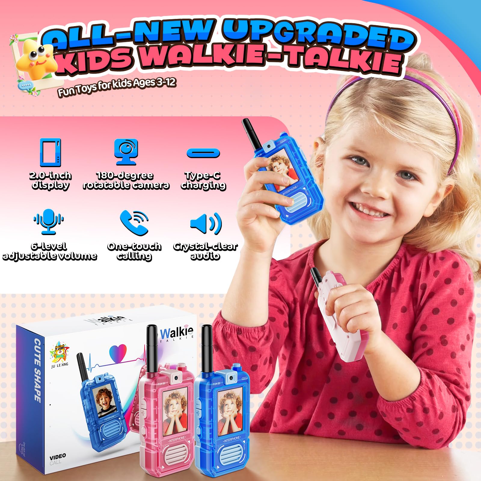 Kids Video Walkie Talkies 2-Pack, equipped with 180-degree rotating HD cameras,no WiFi connection required - Image 2