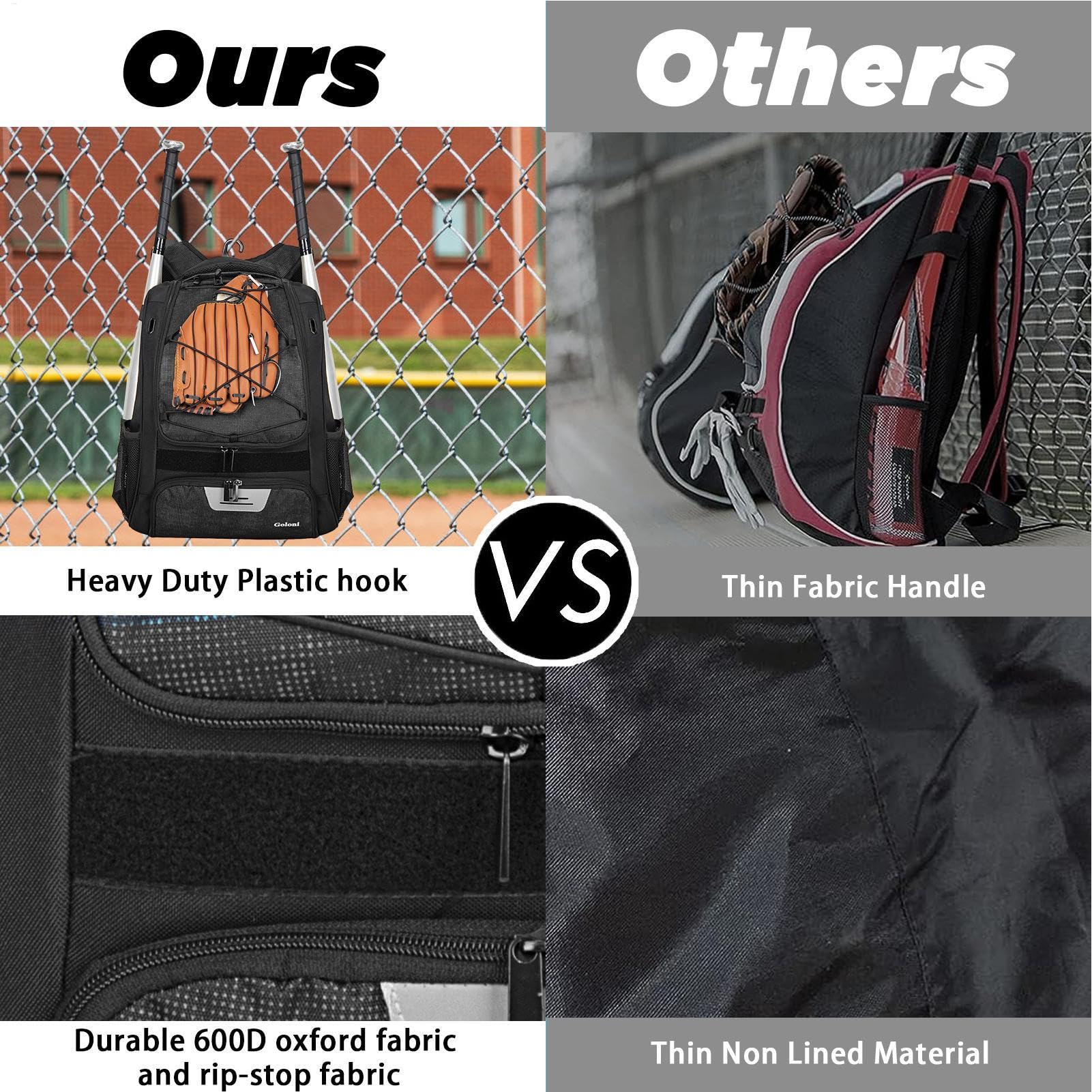 Bolsa de béisbol para niños, mochila de béisbol con compartimento para zapatos, mochila de béisbol juvenil de gran capacidad para cascos, murciélagos, equipo para jóvenes y adultos, zapatos