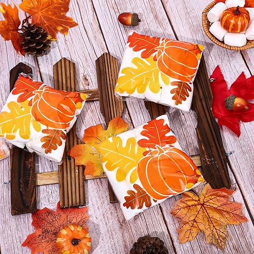 Miniatura 3 de Whaline 400 bolsas de celofán de otoño, autoadhesivas, hojas de otoño, bolsas de celofán de calabaza, bolsas de plástico para cosecha, dulces de