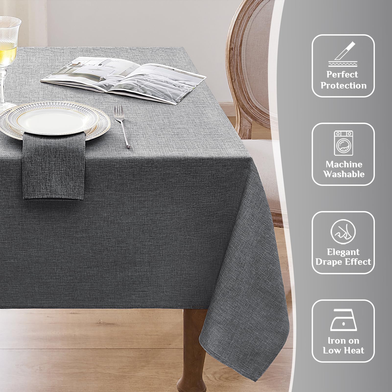 Softalker tovaglia da esterno antimacchia 100x100 cm in finto lino tovaglie Quadrata per 1-2 posti tovaglia autunnale decorativa per natalizia feste, compleanno, cucina sala da pranzo, 1 pezzo, grigio
