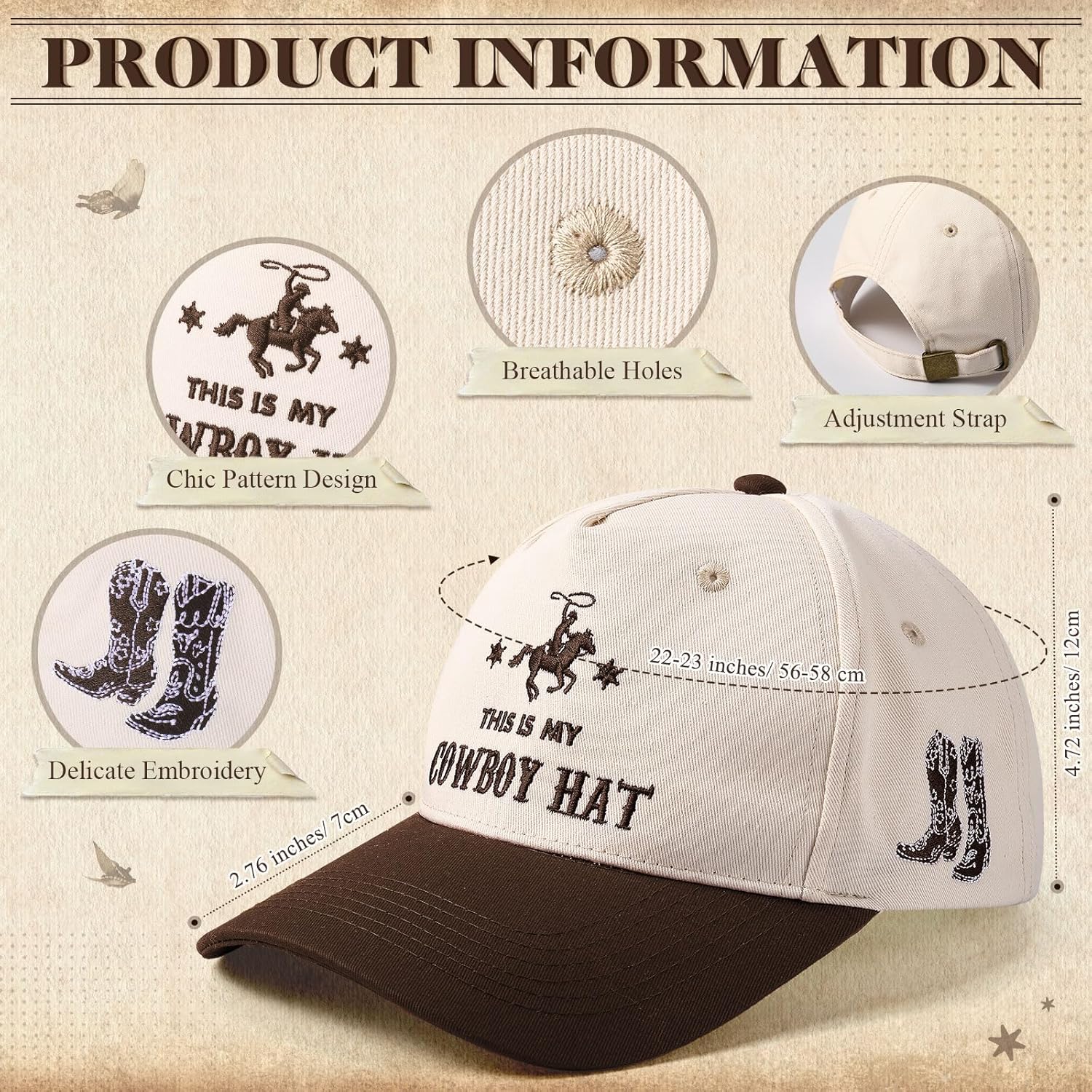 JaGely Two Tone Western Trucker Hat for Women Men Gift Vintage Cowboy Cowgirl Baseball Hat Retro Embroidered Country Cap - Image 3