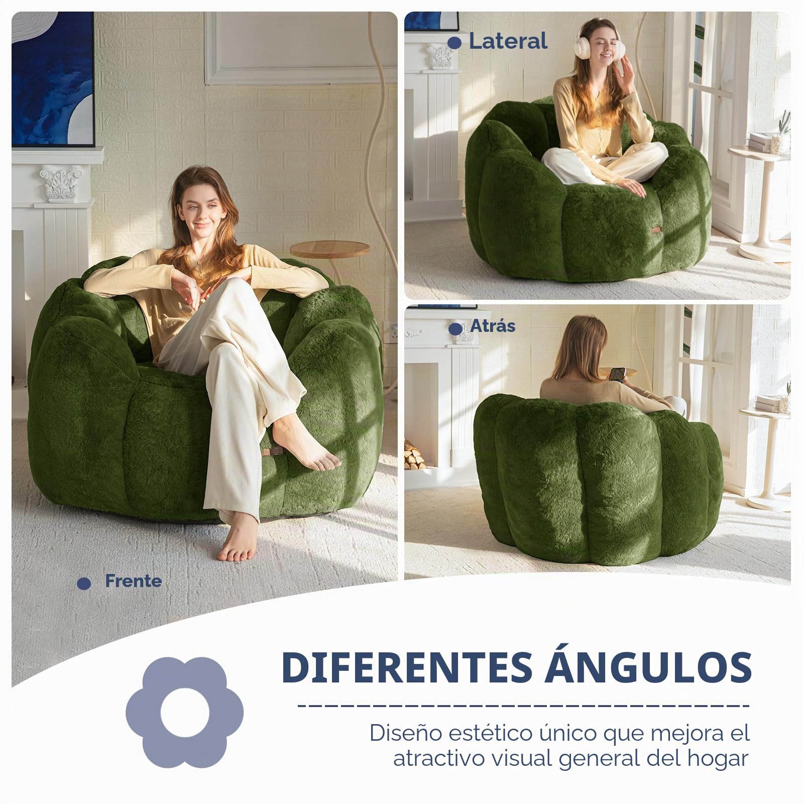 MAXYOYO Sillón Puff, Sofá Puf con Forma Floral, Incluye Relleno, Suave Sofá de Suelo de Piel Sintética, Tamaño Gigante, Ideal para Sala de Estar y Dormitorio