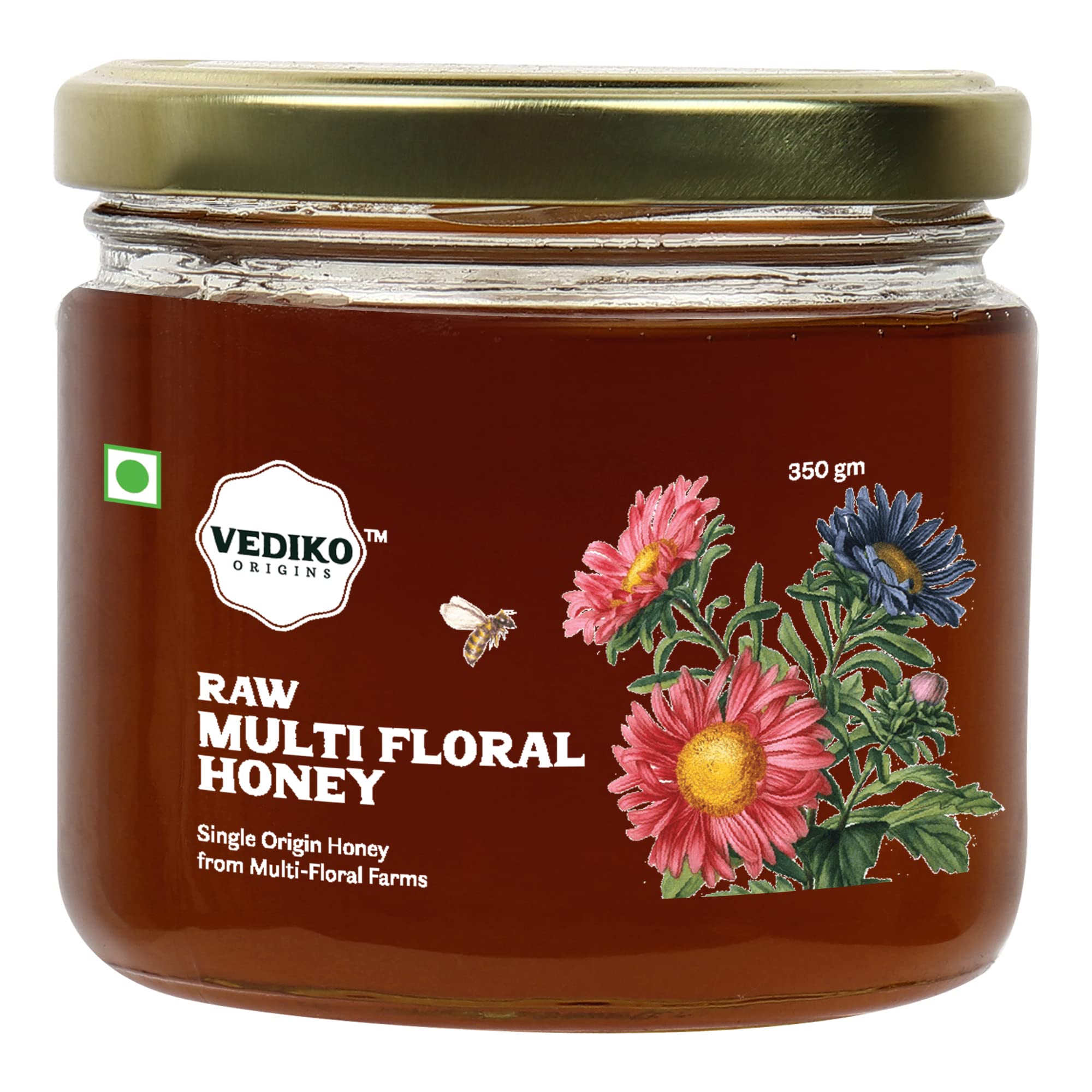Organic Farm Fresh Raw Multifloral Honey (350Gm) 100% Pure & Natural Unprocessed Single Origin Honey From Multifloral Farms | Immunity Booster | Chemical Free, No Sugar, No Adulteration