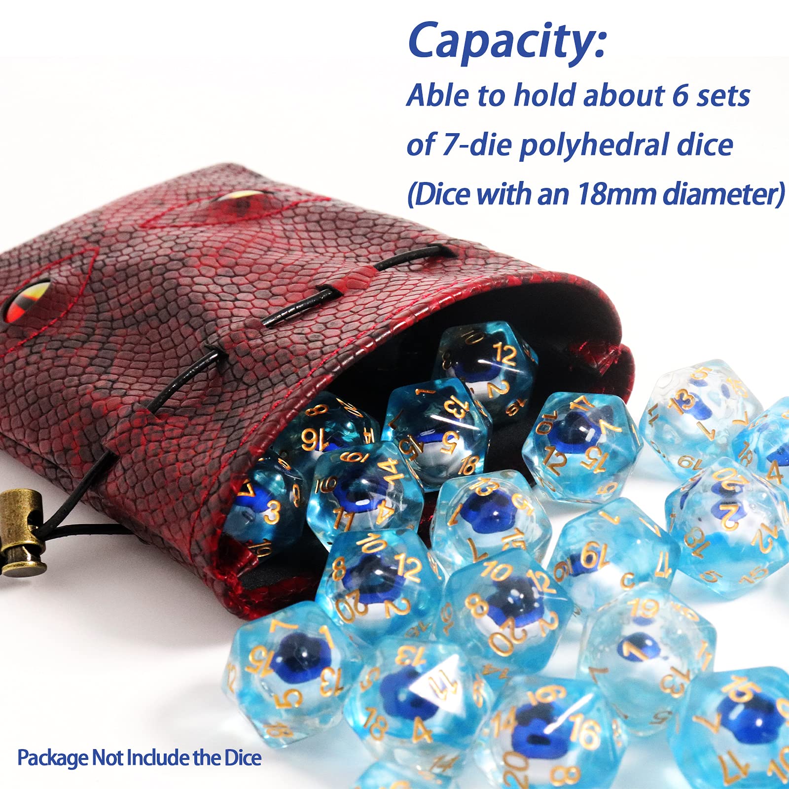Byhoo Borsa per Dadi Con Occhi Fosforescenti - Contiene 6 Set, Sacchetto per Monete in Pelle di Drago Rosso Fuoco per Giochi da Tavolo DND e RPG