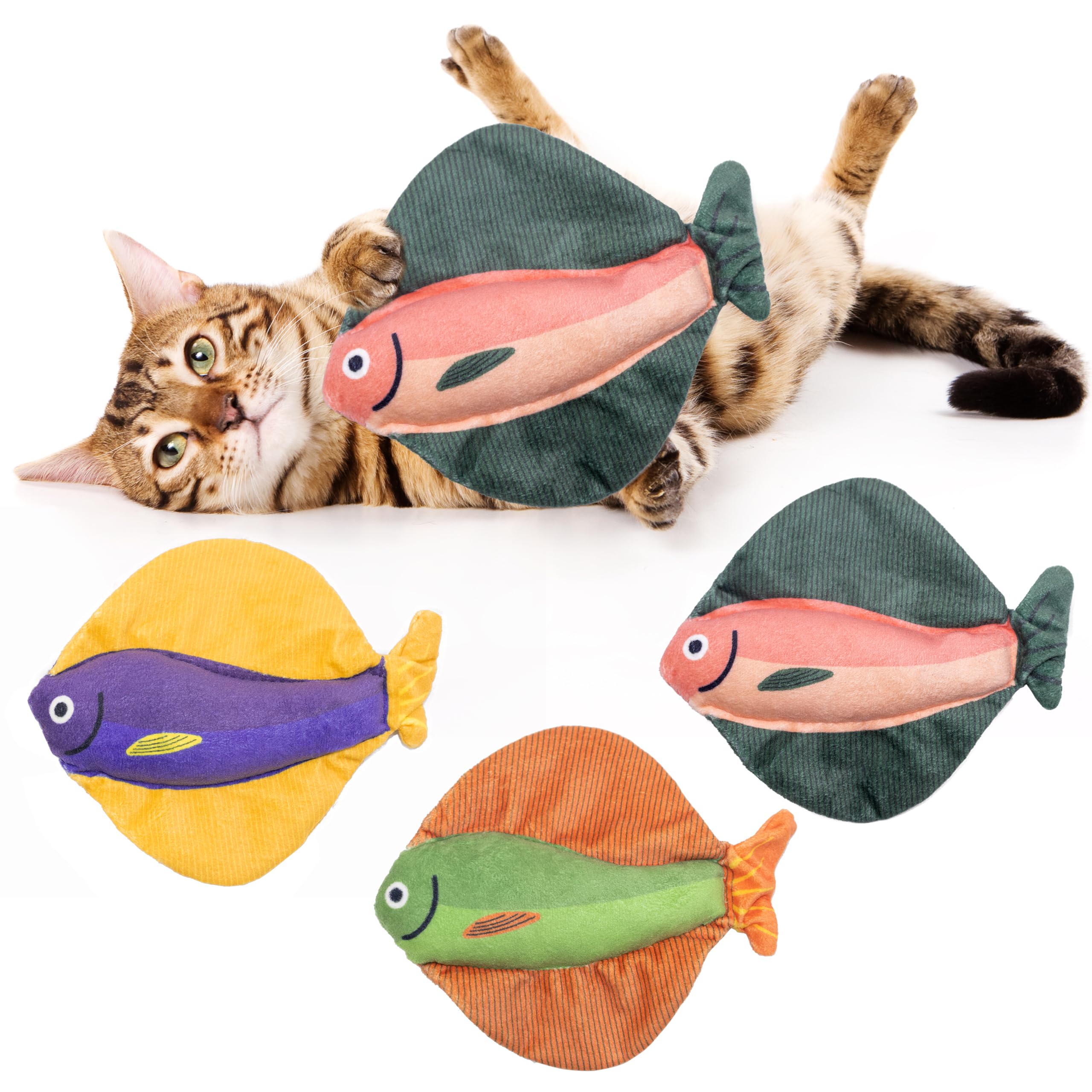 Maiiu Soft Catnip Toys Fish, 3 Pack Crinkle Sound Cat Toys, Interesting Indoor Cat Kicker Toys, Durable and Highly Interactive Catnip Toys (Flatfish)