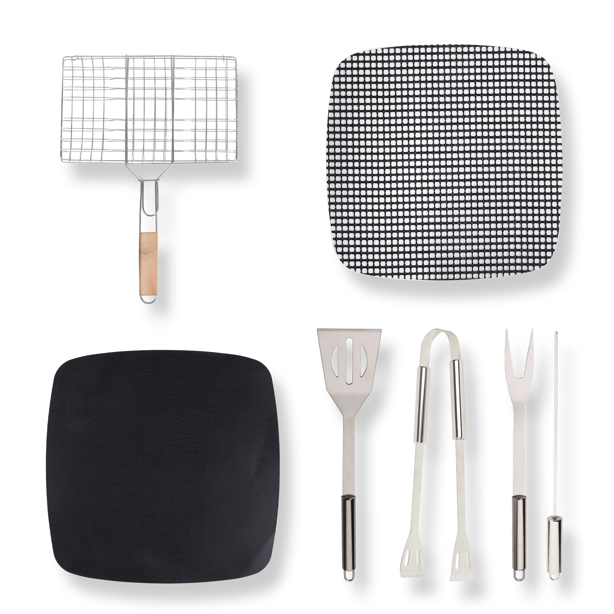 Peng Essentials Grill Masters Essentials Kit - Stainless Steel Skewer, Spatula, Tong, Small Grill Net, Grill Mesh, Grill Mat, Fork - Complete Set of 7 BBQ Tool for Grilling Enthusiasts (B0CLJJNPZM) Amazon Price History, Amazon Price Tracker