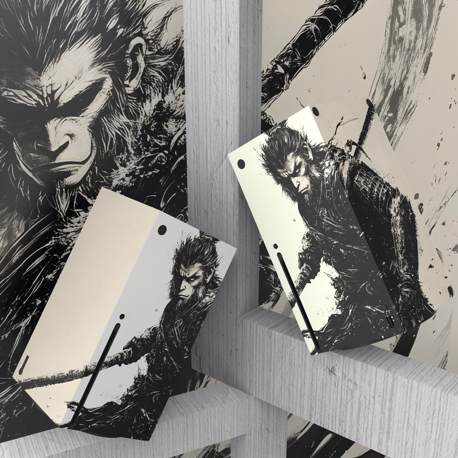 playvital Autocollant Manette pour Xbox Series X Accessoires Protection,Stickers pour Xbox Series X Console Skin-Lame d'encre Wukong