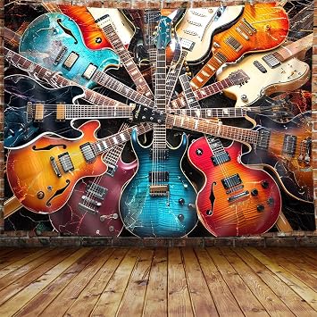 Cool Music Guitar Themed Tapestry, Rock and Roll Musical Tapestry Wall Hanging for Men Boys Bedroom, Hippie Party Decorations Tapestries Poster College Dorm Home Decor 40X30Inches