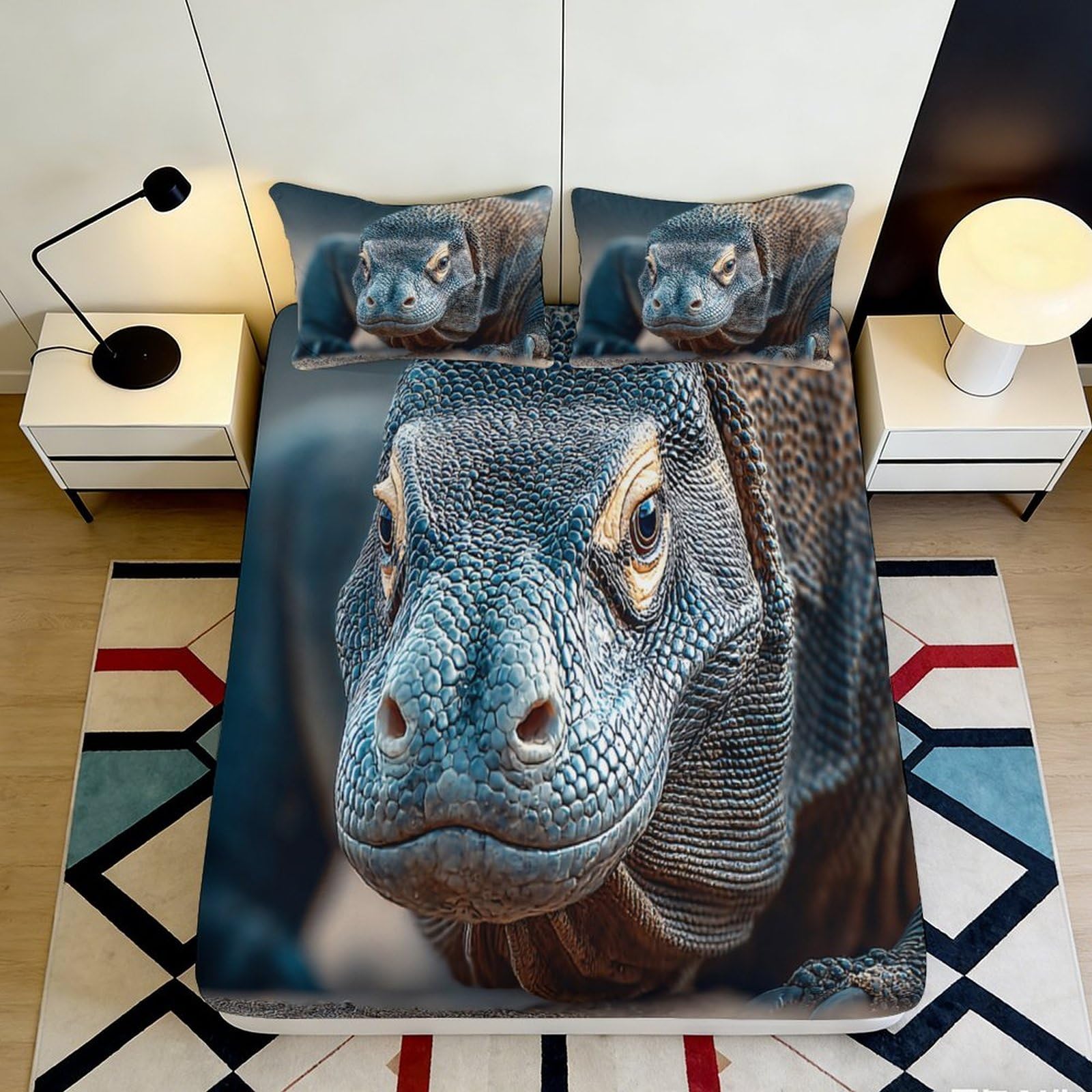3D Printed Blue Dinosaur Fitted Sheet Microfiber Anti-Slip Mattress Cover for Bedroom Guestroom Dorm Decor Easy Care 90x200x25cm