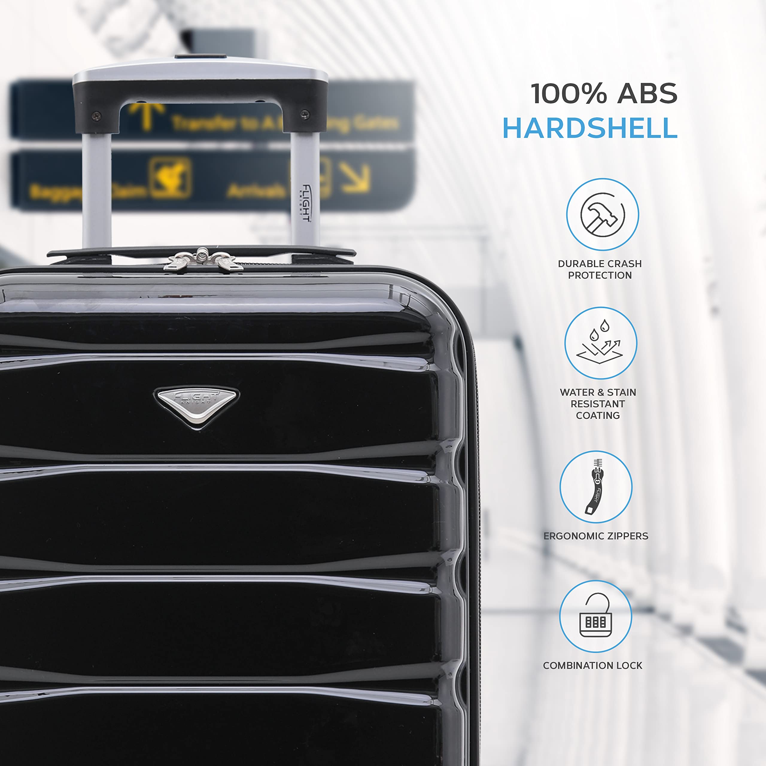 Flight Knight Cabin Suitcase 55x40x20 Ryanair Priority, EasyJet, Jet2 Lightweight Small Durable 4-Wheel Cabin Case, Carry-On for Over 60 Airlines, Hard Shell, 10kg Hand Luggage Bag (55 x 40 x 20 cm)