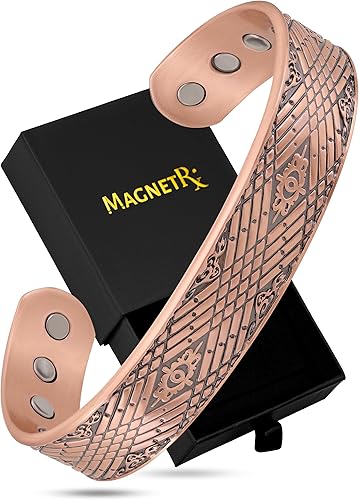 MagnetRX Pulseras magnéticas de cobre  Pulsera efectiva de cobre puro para hombres y mujeres  Brazalete de cobre ajustable para terapia magnética