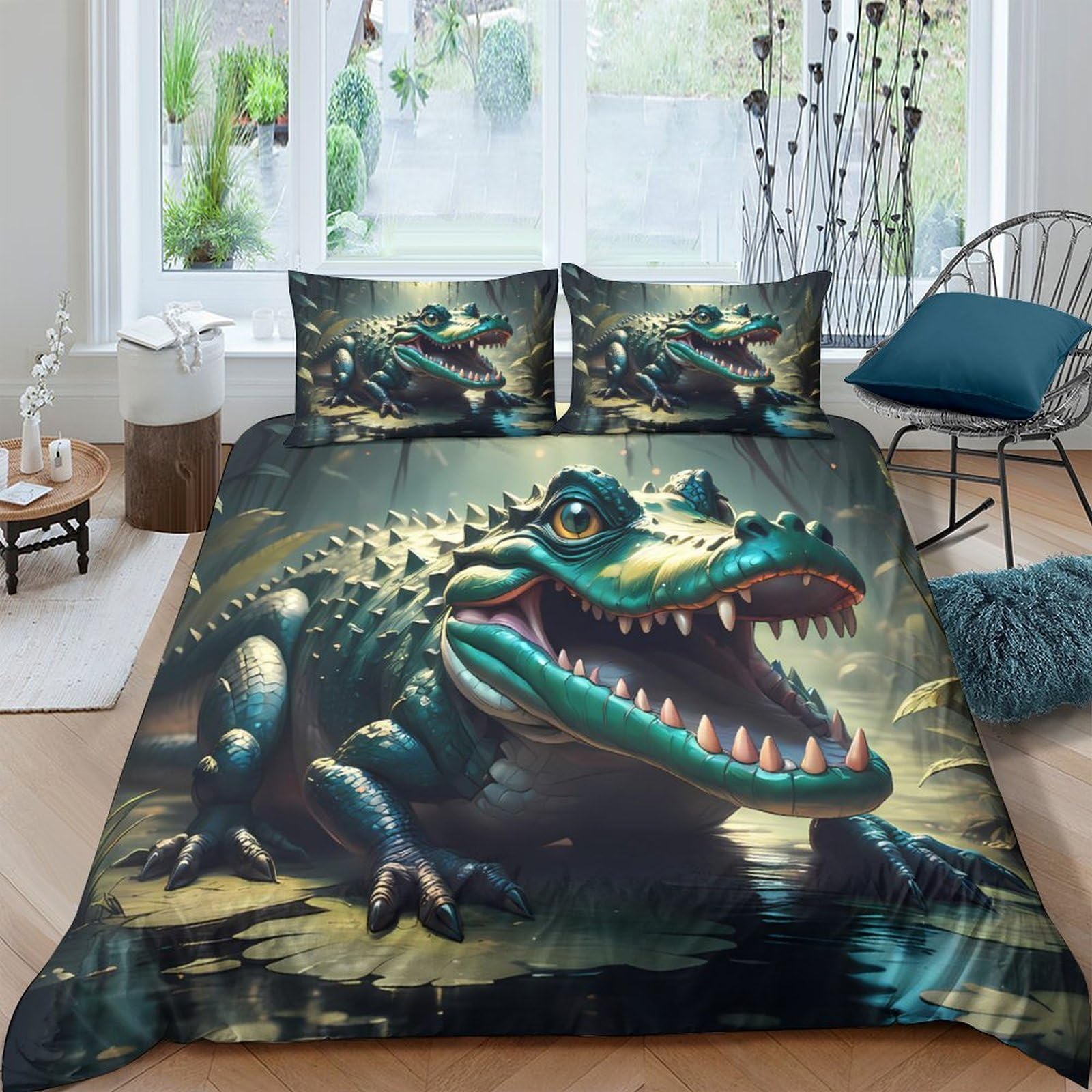 Ctjqhvkz Style-9 3D Printed Fierce Crocodile Fitted Sheet Microfiber Soft Breathable Jungle Monster Bed Cover For Bedroom Dorm Mattress Protection Decor Single（135X200cm）