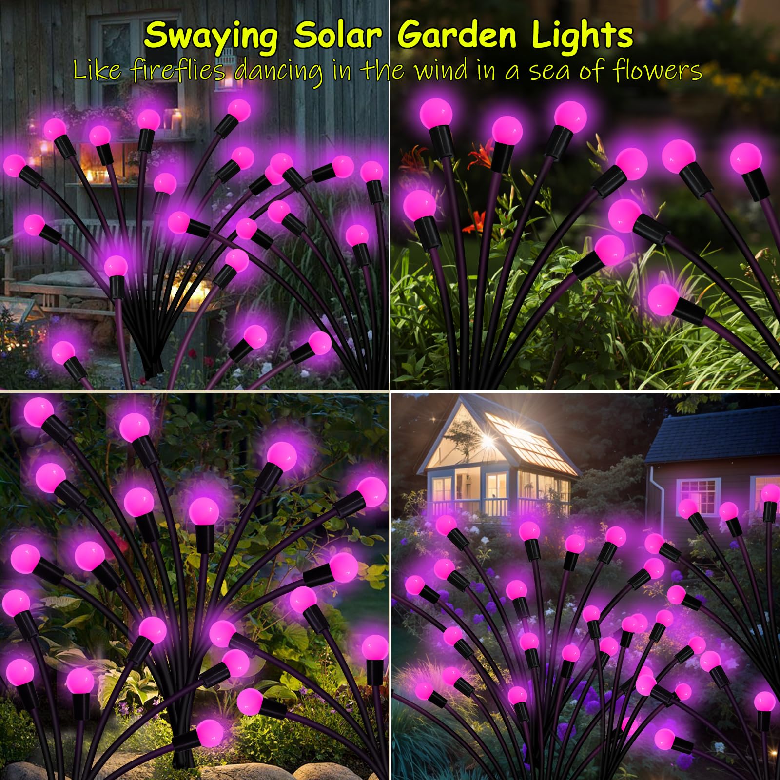 Kohlrabi Lot de 2 lampes solaires de jardin à 10 LED étanches à effet luciole pour extérieur, cour, patio, allée, décoration d'Halloween et de Noël