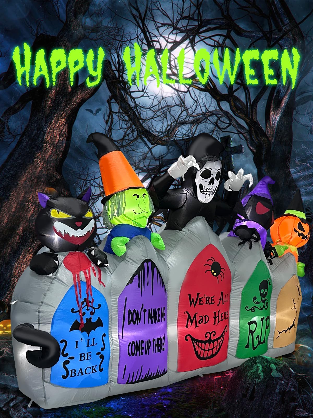 Kalolary 8ft Halloween Dmuchane, Dmuchana Dekoracja na Halloween Szkielet Czarownica Dynia z Diodami LED do Halloween na Zewnątrz Trawnika Przyjęcie Dekoracja