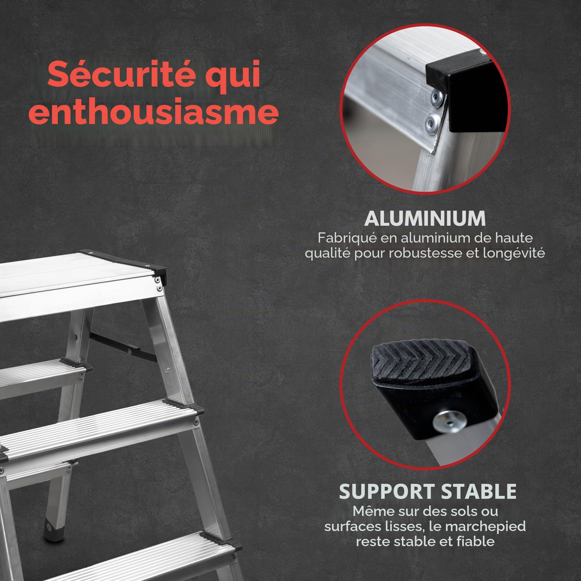 Siwitec Escabeau Pliable en Aluminium - 2 x 3 Marches, Accessible des Deux Côtés, Échelle Domestique Jusqu'à 150 kg, Certifié TÜV