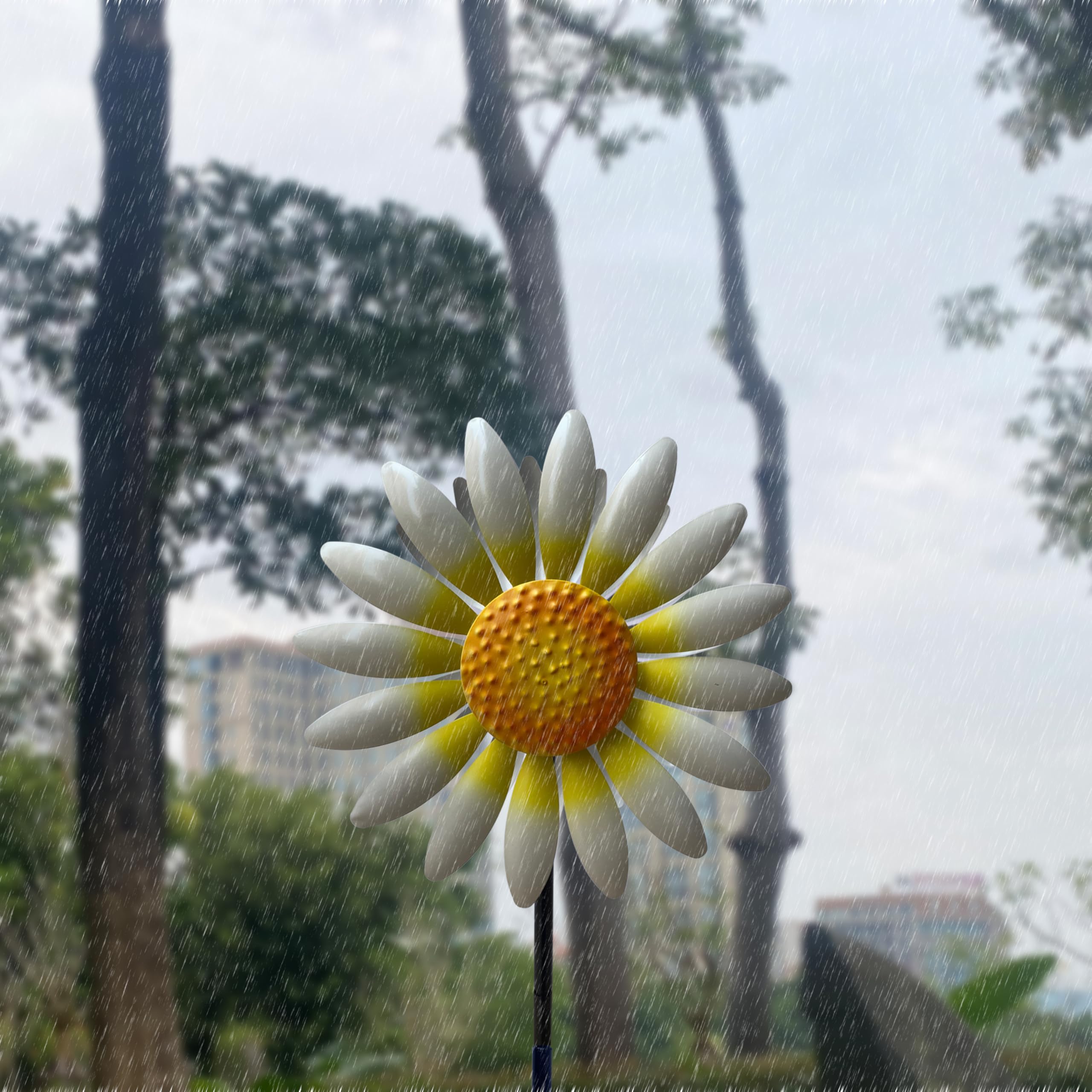 WAIU Wind Spinners Outdoor,Double Side Metal Sunflower Wind Spinner Garden Stake with Solar Powered Multi-Color Lights, Garden Art Sculpture Path Lawn Walkway Solar Light Stake