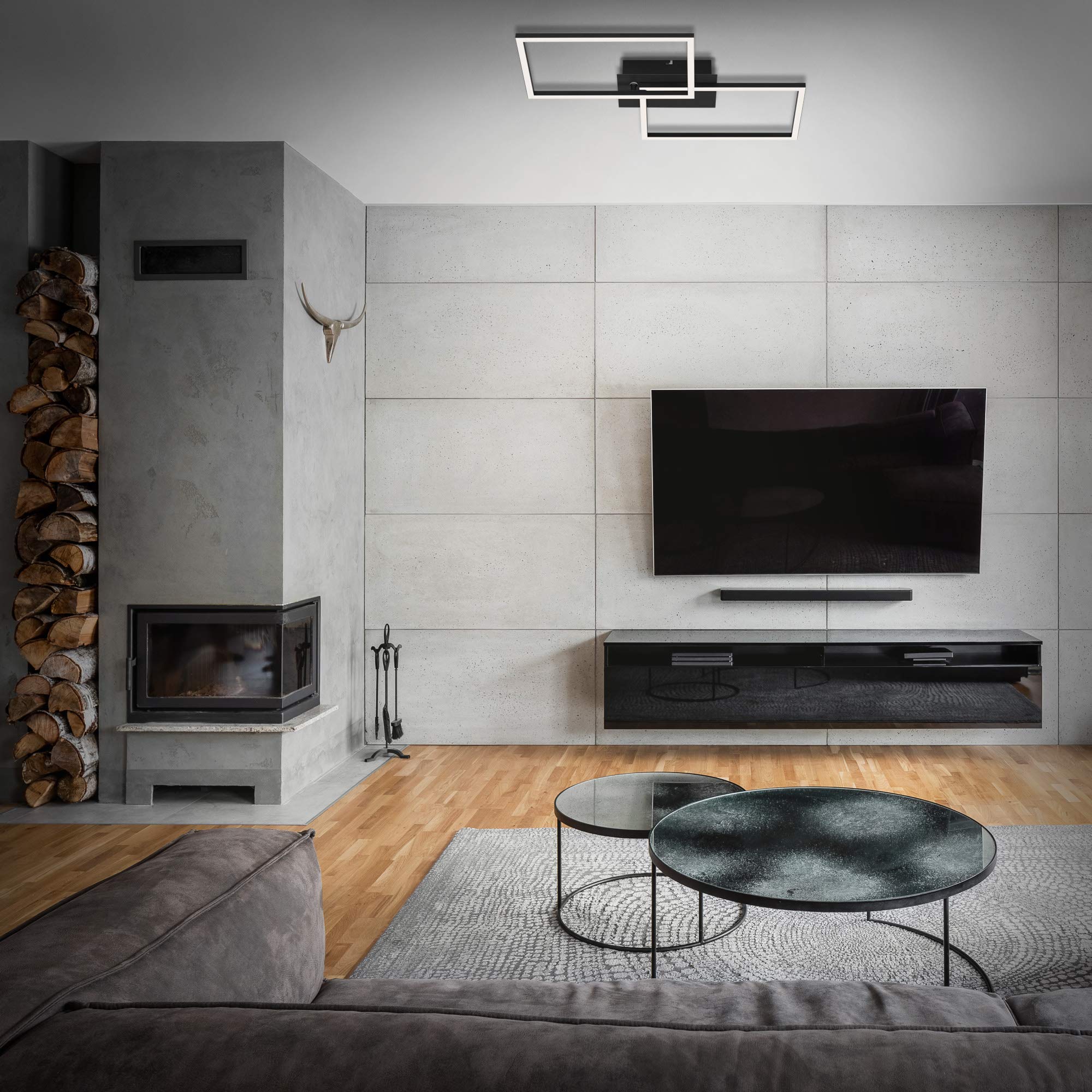 BRILONER - Lampada LED, Lampadario Dimmerabile, Plafoniera Soffitto con Telecomando, Regolazione Temperatura Colore, Funzione Luce Notturna e Timer, Nero, 500x388x78mm