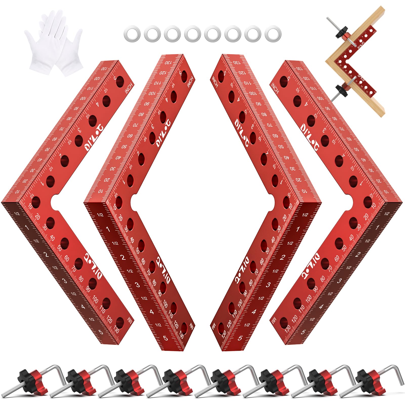 Corner Clamp for Woodworking, 90 Degree Corner Clamp, 4 Pack 5.5"x 5.5" Aluminum Alloy Right Angle Woodworking Tools, Positioning Squares for Picture Frame, Box（L-6 Side Scale Marking thicken）