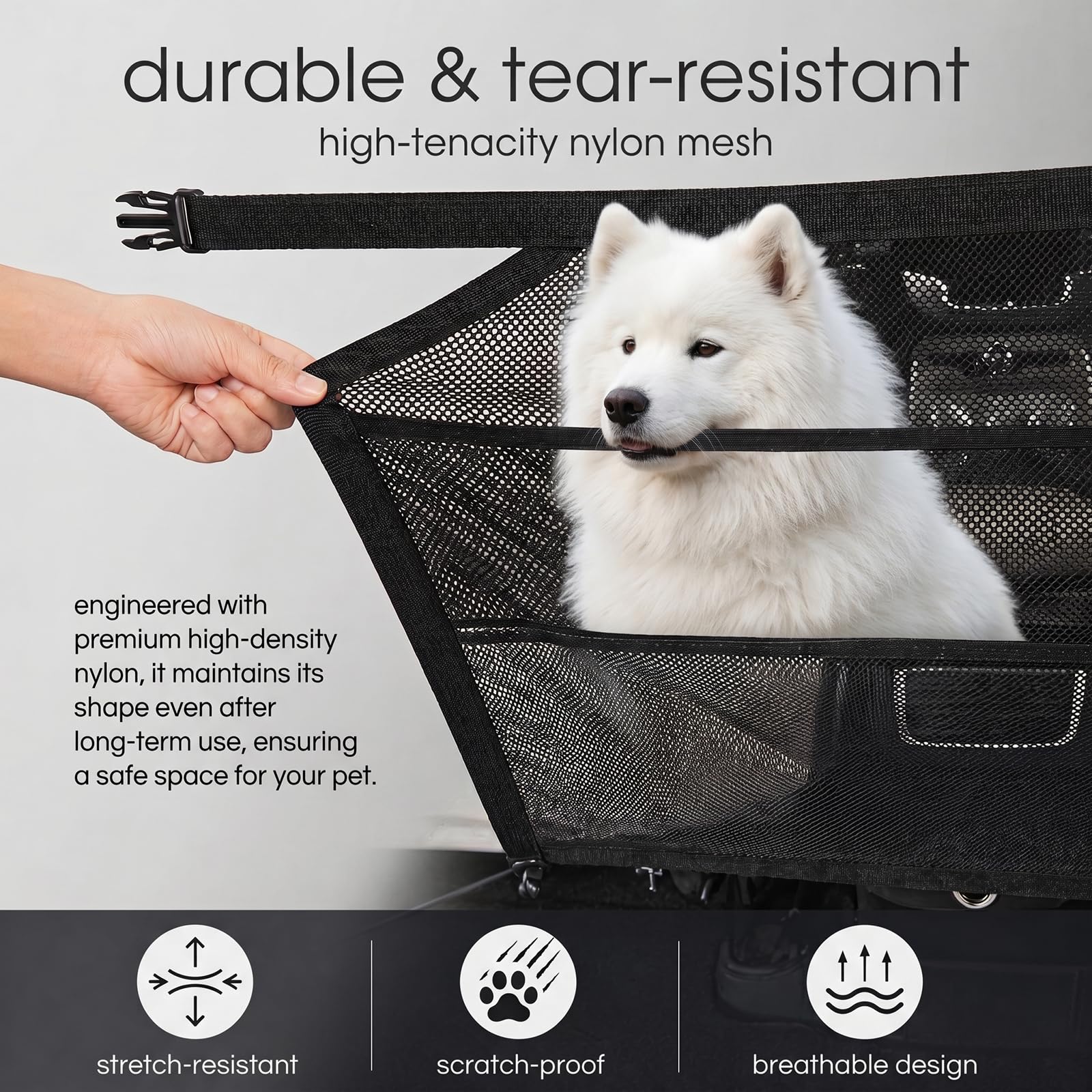 Griglia per Cani per Auto con Tasche portaoggetti 69x57cm, Rete divisoria Universale in Nylon, barriera di Sicurezza per Sedile Posteriore e Anteriore
