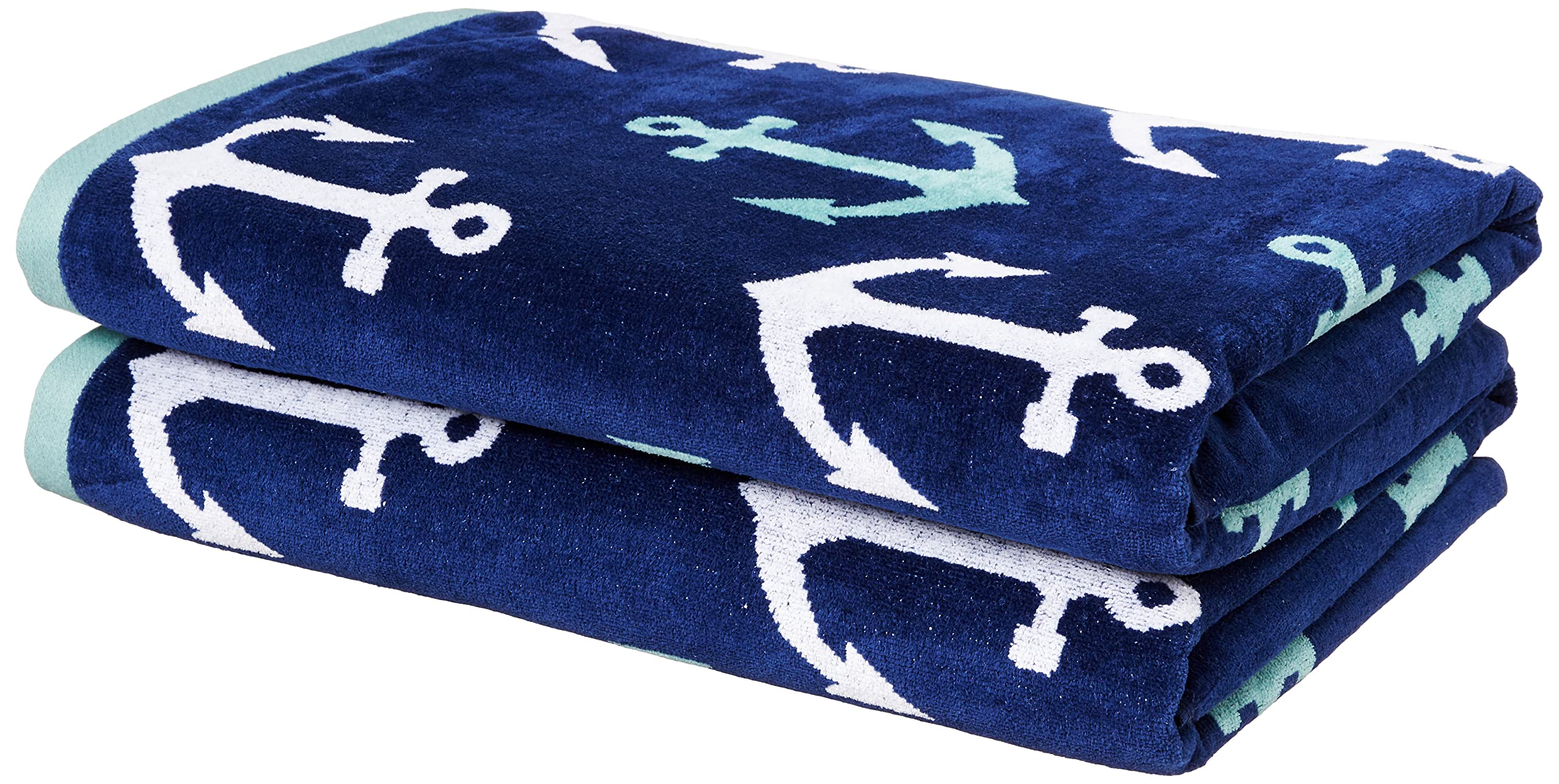 Amazon Basics Oversized Premium Cotton Beach Towel, Anchor, 2Pack, 72