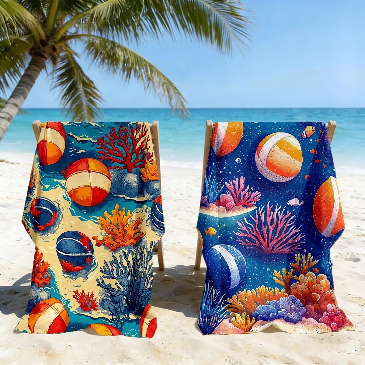 Toalla Playa 80x160 cm, Toalla Gimnasio Microfibra Secado Rapido, Juego de 2 Antiarena Toallas de Playa, Ligera Compacta Toallas Microfibra Grande para Viaje, Regalo Hombre Regalo Mujer (Coral) -5045