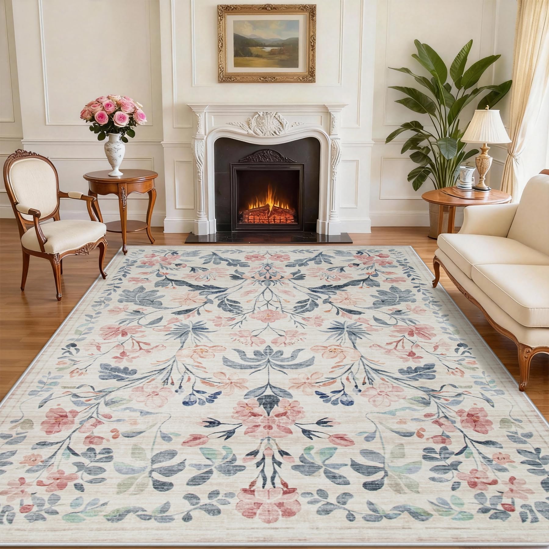 8x10 Area Rugs Washable Rug Lagre Boho Living Room Rug Soft Non-Slip Thin Carpet Indoor Floor Non-Shedding Neutral