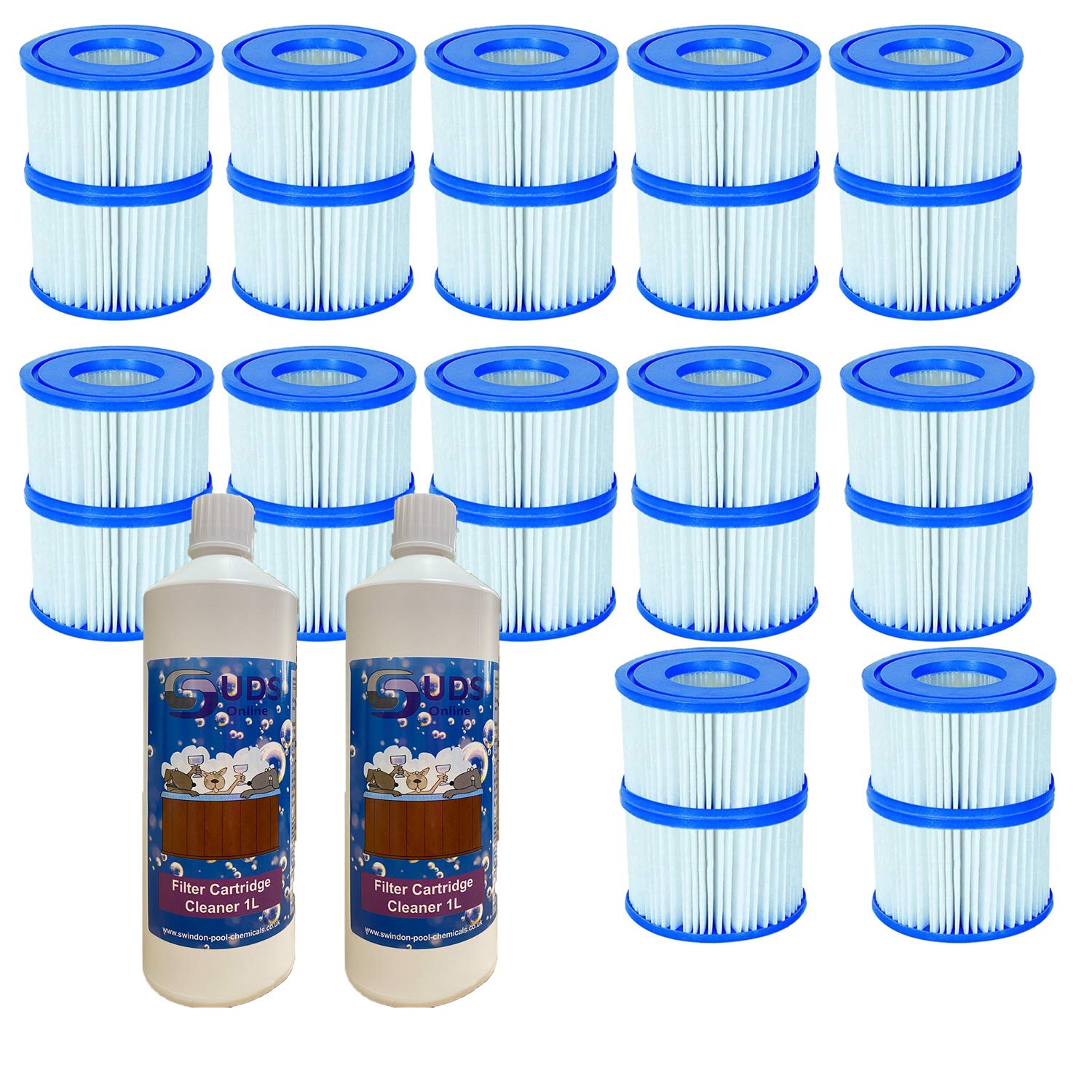 SUDS-ONLINE Filter Cartridge Cleaner With Compatible Bestway Filter Cartridge VI Replacement FOR Lay-Z-Spa Miami, Vegas, Monaco, Palm Springs (12, 2L)