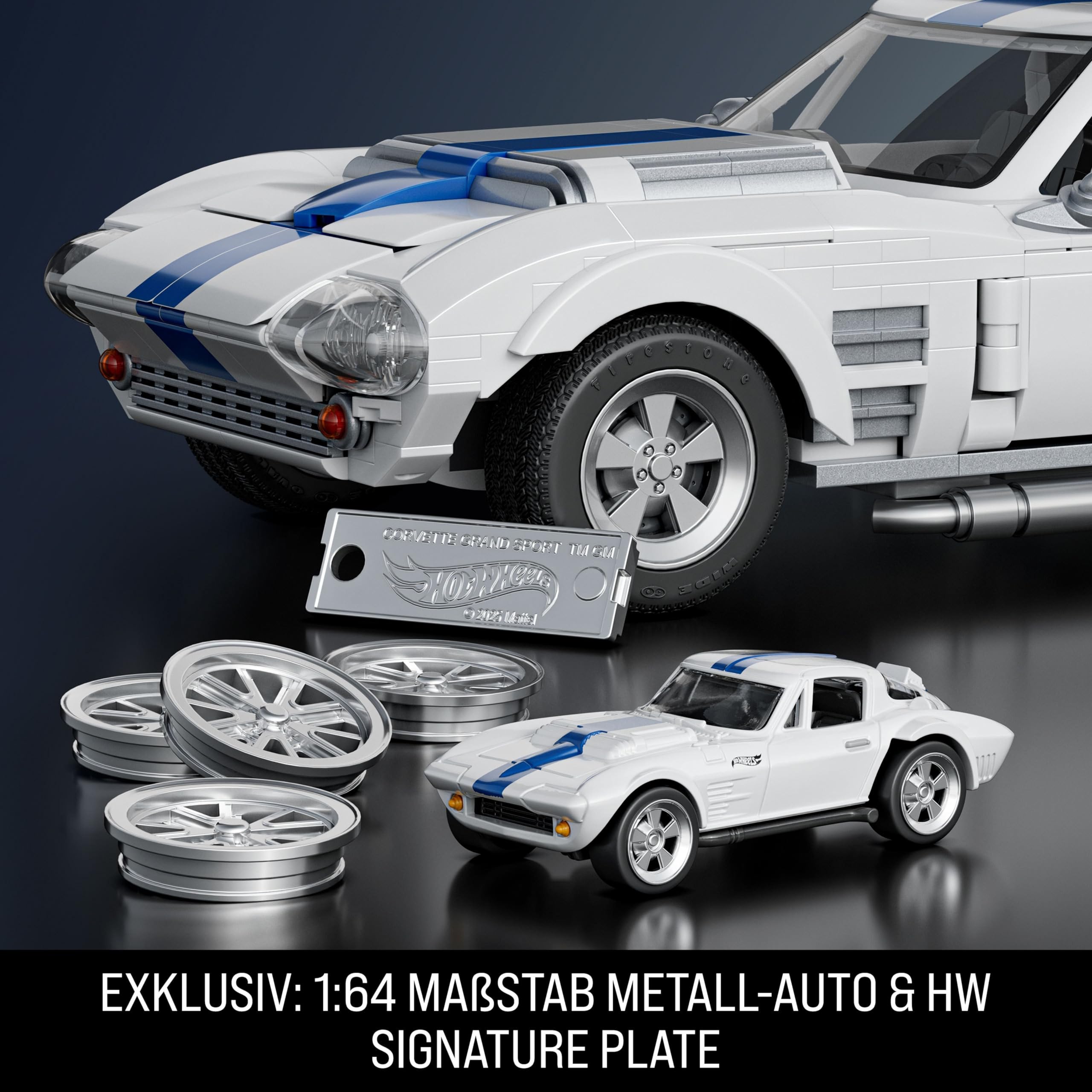 Mattel Brick Shop Hot Wheels Elite Serie Bauset, Corvette Grand Sport mit 918 Teilen, realistischen Details und individuellen Aufklebern, für Sammler und Kinder ab 10 Jahren, JGR31