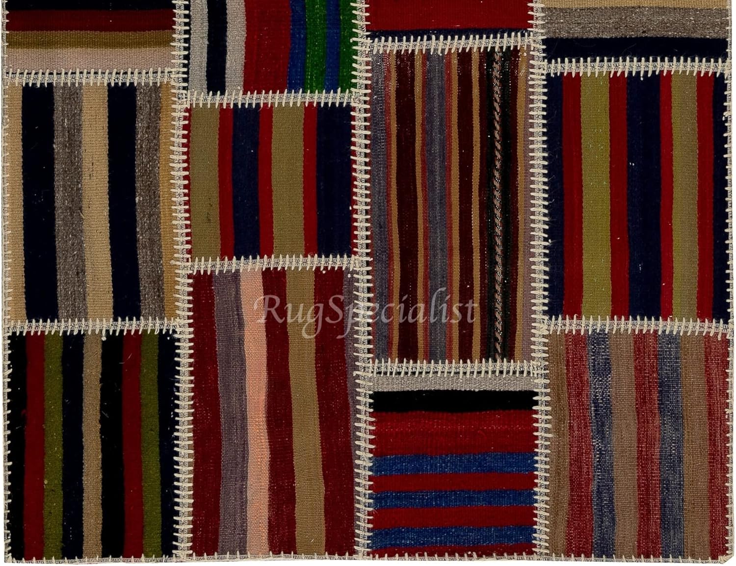 Modern Handmade Patchwork Kilim Rug, Wool and Cotton Turkish Carpet. Custom Colors & Sizes Available. D872