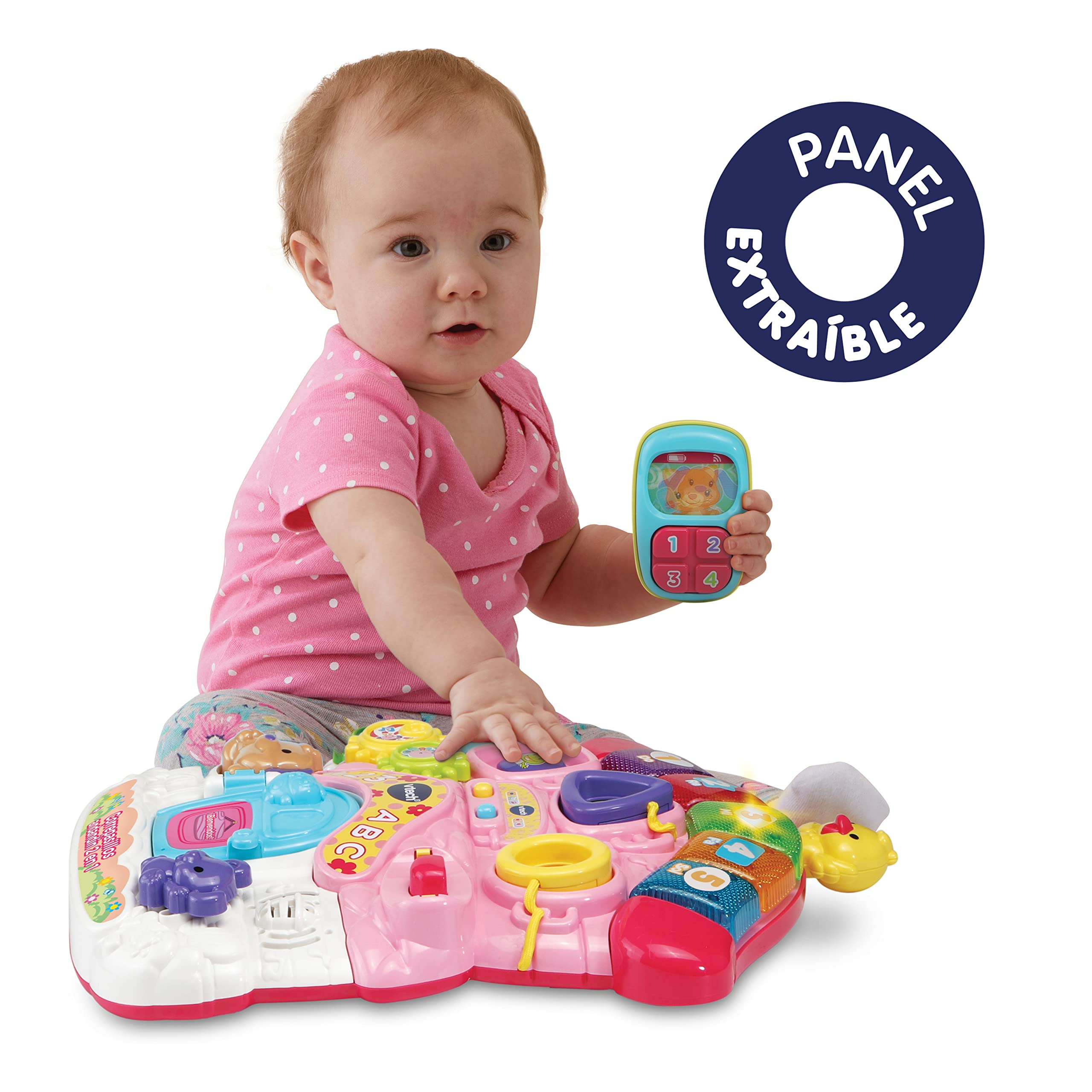 VTech -Baby 2-in-1 Gehhilfe, Rosa, Lauflernhilfe mit Musik und Lichtern | CE + EN71 zertifiziert, Babys 6-36 Monate, klappbare Beine, abnehmbares Panel, 46 x 33,3 x 45 cm, 2 AA-Batterien, ESP Version