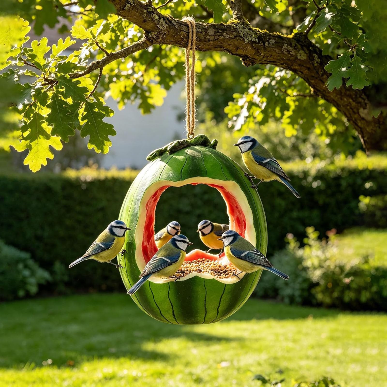 Mangiatoia per uccelli decorativa all'aperto, accento da appendere al cortile a forma di frutta, ornamento da esterno in corda di iuta, stazione di alimentazione per uccelli selvatici (#B)