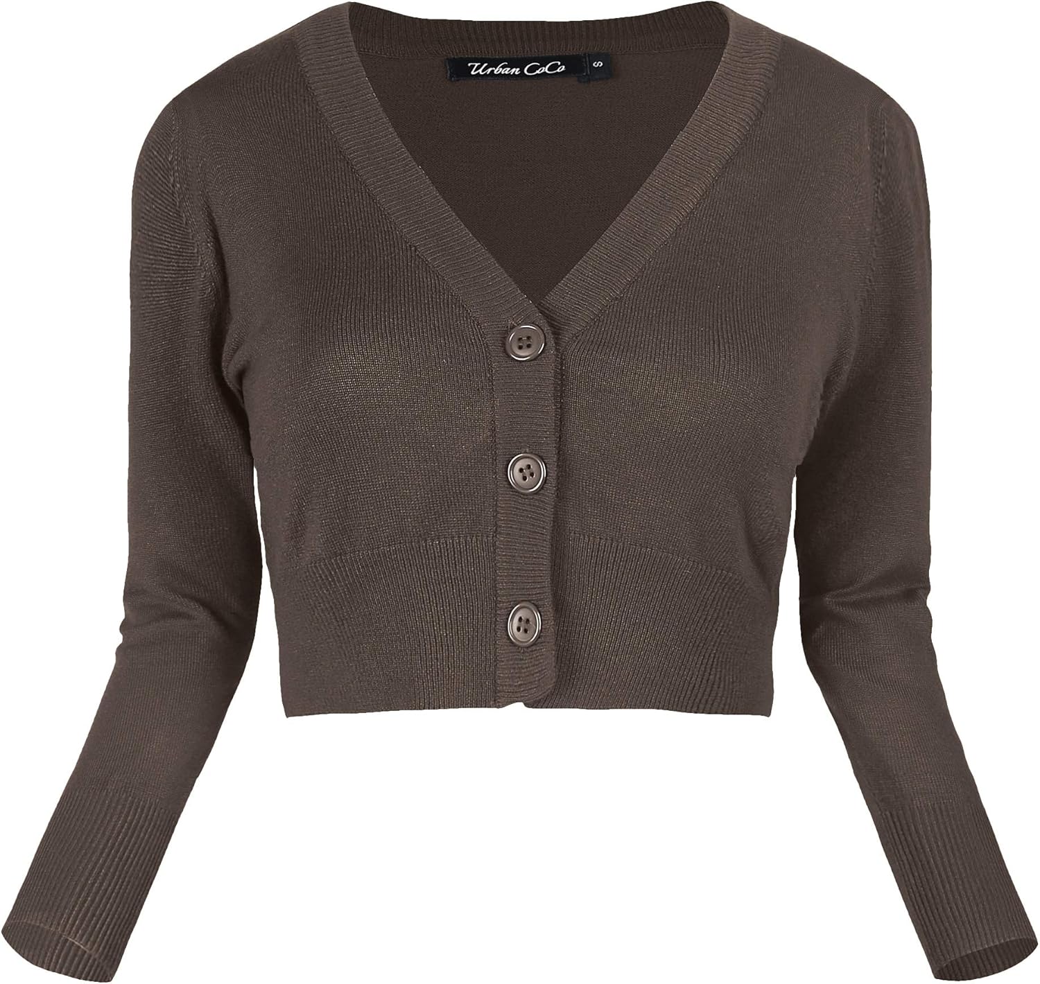 Urban CoCo Women's Cropped Cardigan V-Neck Button Down Knitted Sweater 3/4 Sleeve - Image 2