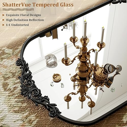 Miniatura 9 de BEAUTYPEAK Espejo de baño de 30 x 48 pulgadas para pared, moderno espejo negro con marco profundo, espejo rectangular montado en la pared para baño,