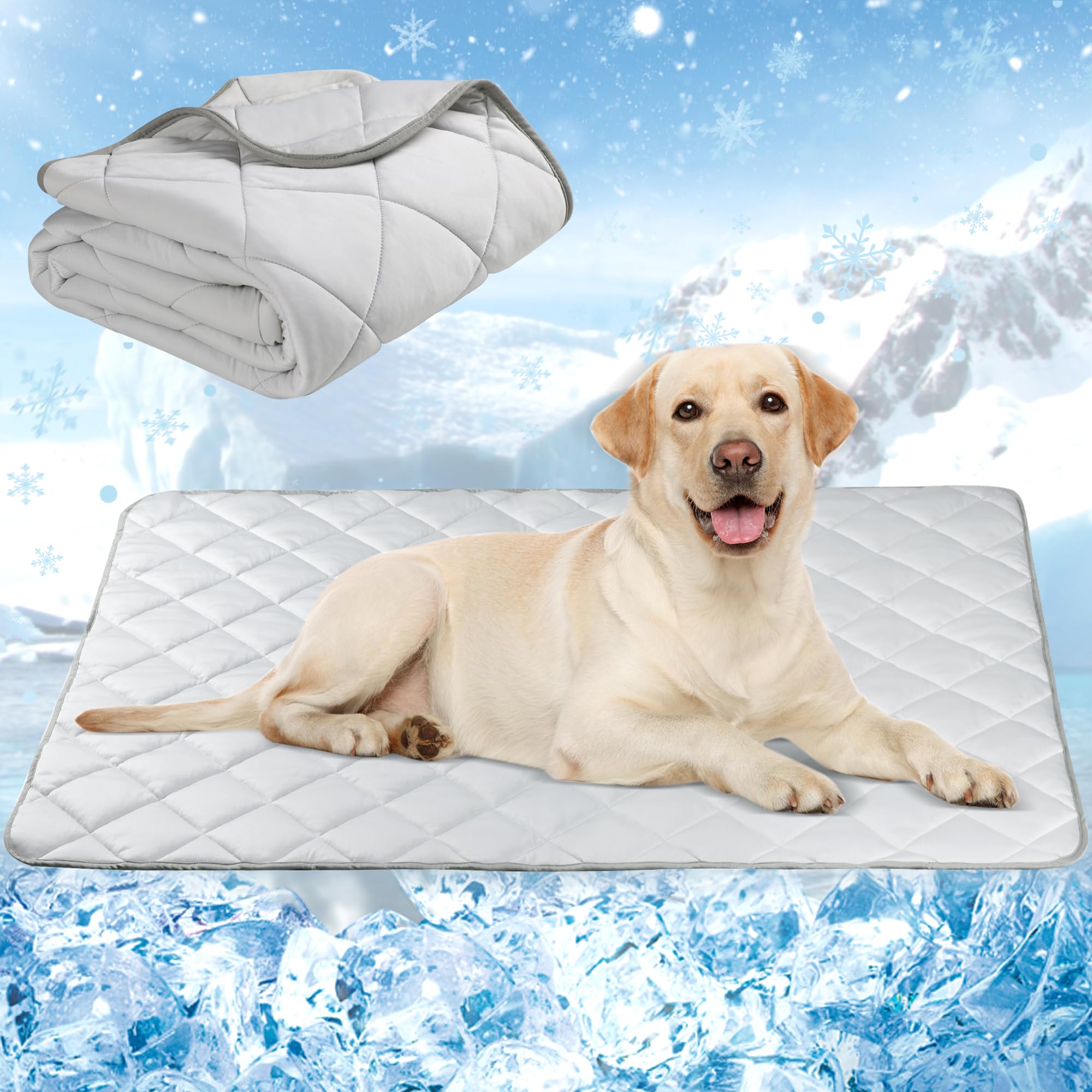 Alfombrilla de refrigeración para perros, gatos, mascotas, lavable, para verano, para perrera, manta de hielo fresca para interiores y exteriores, artículos esenciales de playa, color gris claro,