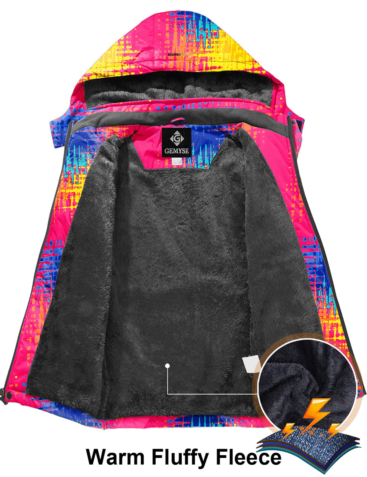 GEMYSE Chaqueta de Esquí para Niña Impermeable Abrigo de Invierno con Capucha Antiviento para Nieve Montaña con Forro Polar(Imprimir 2,140-146)