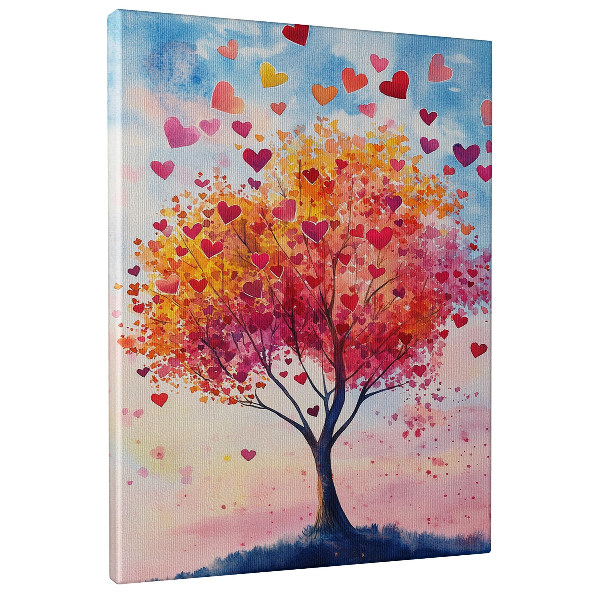 Heart Tree Canvas Wall Art, Peach Yellow Abstract Love Tree Poster Prints, Romantic Home Aesthetic Decor For Living Room, Bedroom, Unframed 16x20 Inch