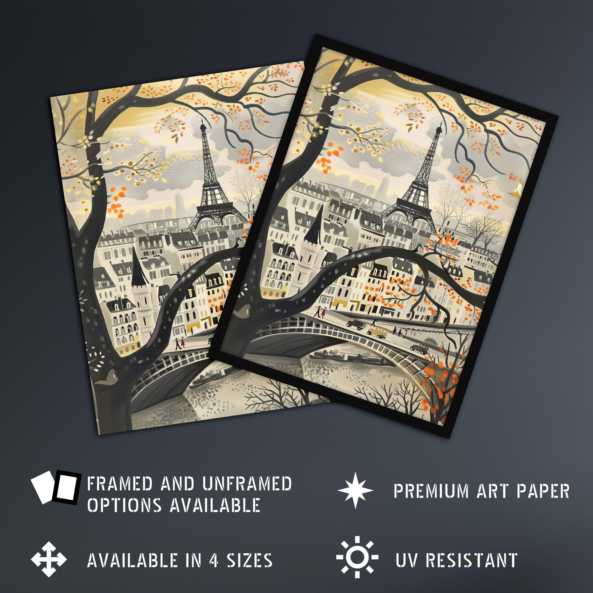 Artery8 Vintage Autumn in Paris Cityscape Eiffel Tower Living Room Extra Large XL Wall Art Poster Print, Unframed 24X32", 81L x 61W cm - Image 2