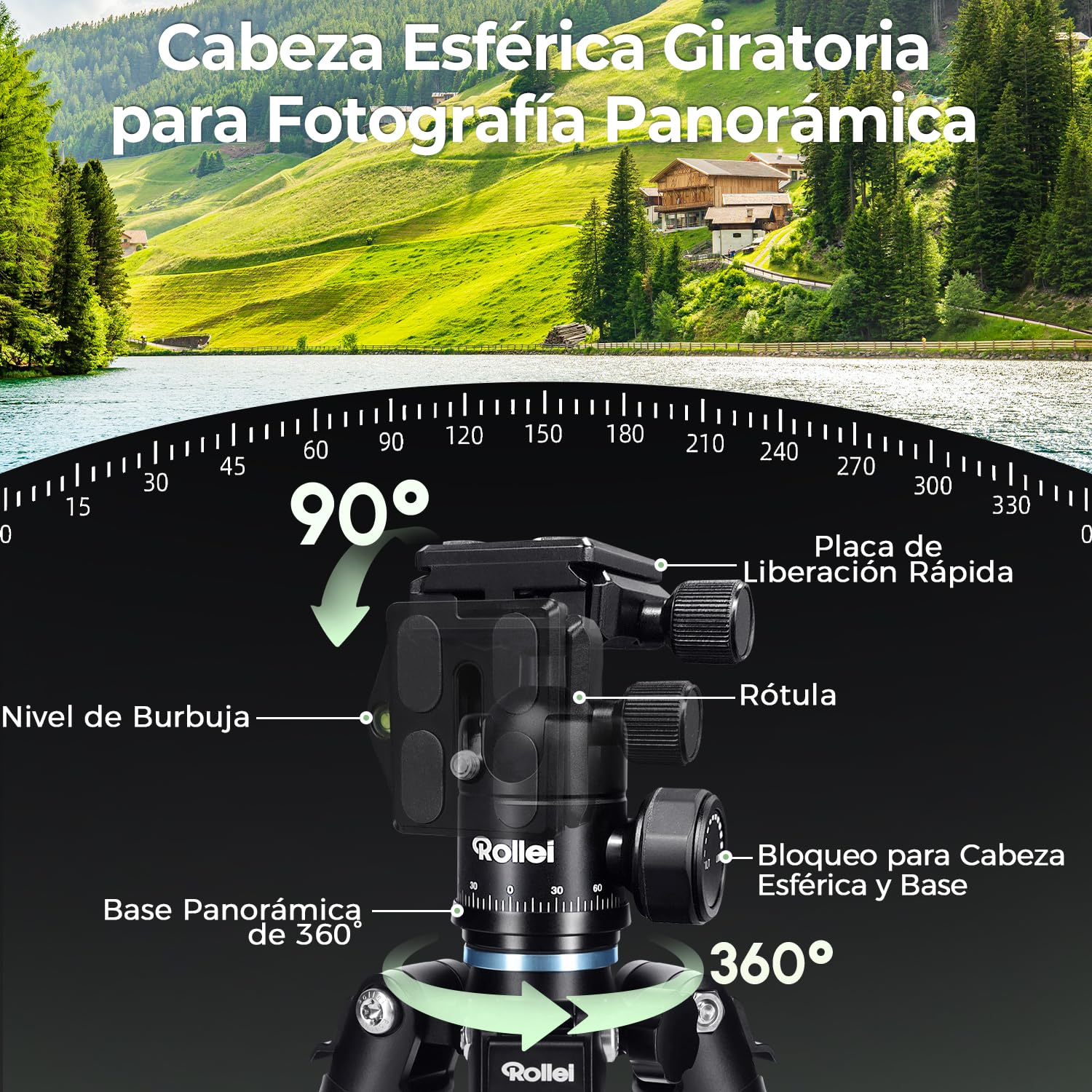 Rollei Mini Tripode Camara en Aluminio 49cm Compact Traveler Mini M1 | Trípode Pequeño Ligero de Viaja con Cabeza Esférica Arca Swiss Minitripode Mesa Compacto para DSLR Negro Carga 8kg