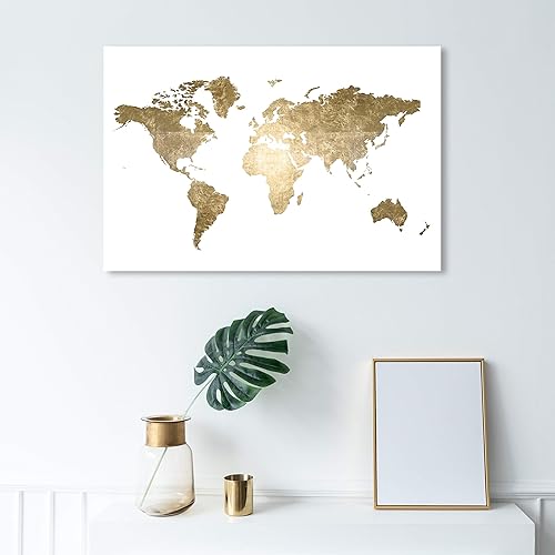 Miniatura 4 de The Oliver Gal Artist Co. Mapas y banderas - Lienzo decorativo para pared, diseño de Hipster Mapa Mundi Gold"