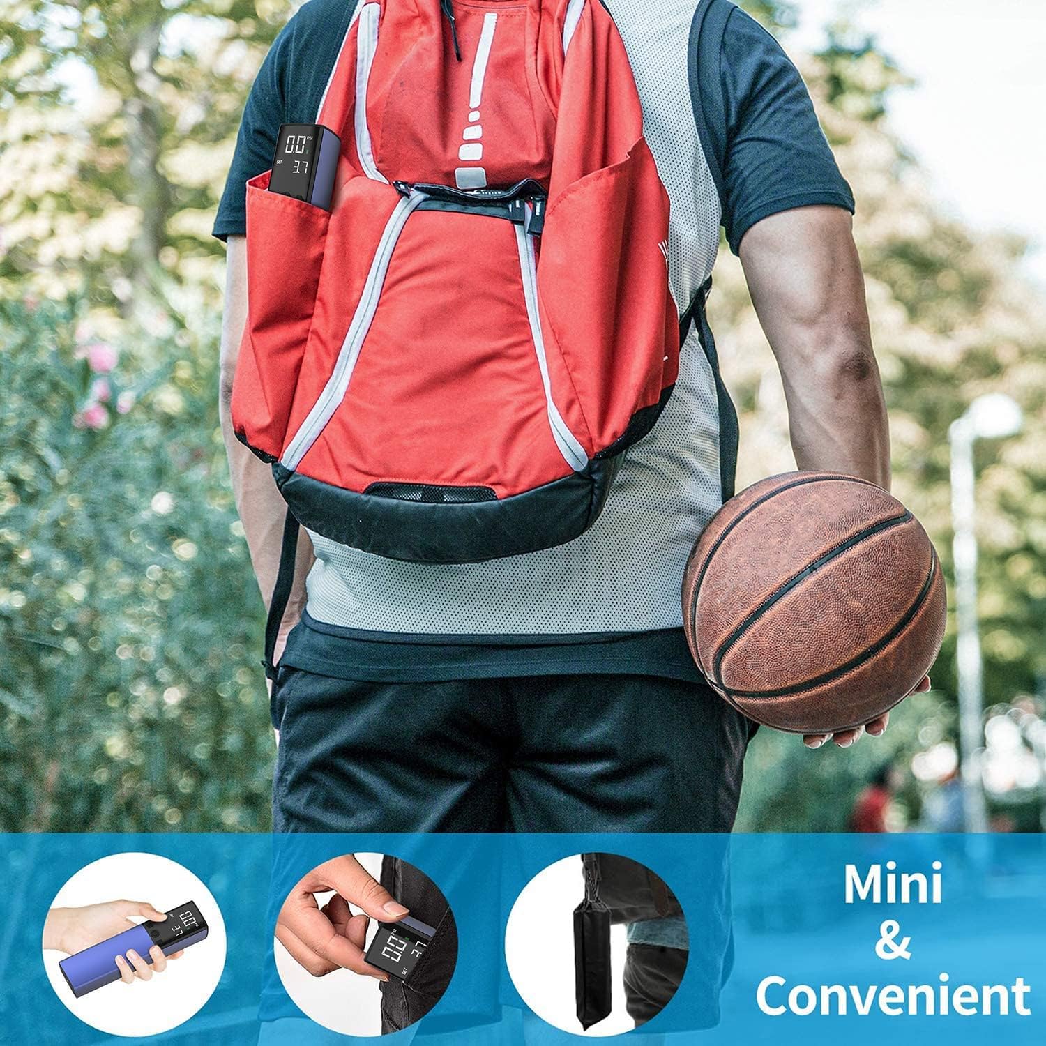 GPUTEK Pompa a sfera elettrica intelligente portatile, gonfiaggio veloce della palla con manometro preciso e display LCD digitale per calcio, basket, pallavolo (2 aghi e 1 ugello)