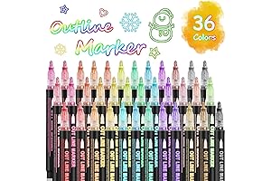 36-Pack Double Line Outline Markers, Supersquiggles Glitter Self Outline Metallic Shimmer Markers