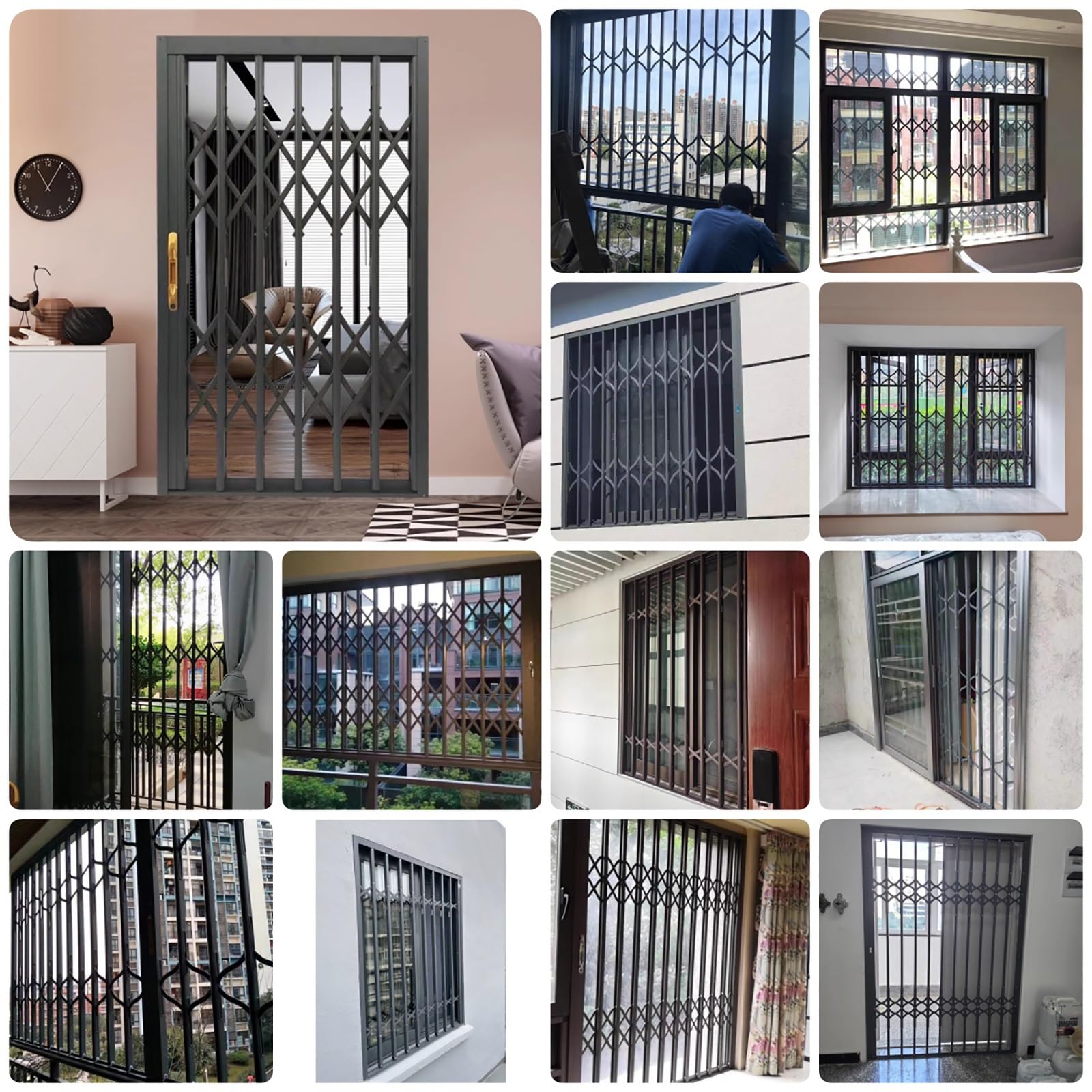 Szyna zabezpieczająca do okien przesuwnych, ze stopu aluminium, zamykana, regulowana, składana, zabezpieczenie przed kradzieżą, zabezpieczenie dla dzieci i zwierząt domowych, 102 x 111,8 cm (nadaje