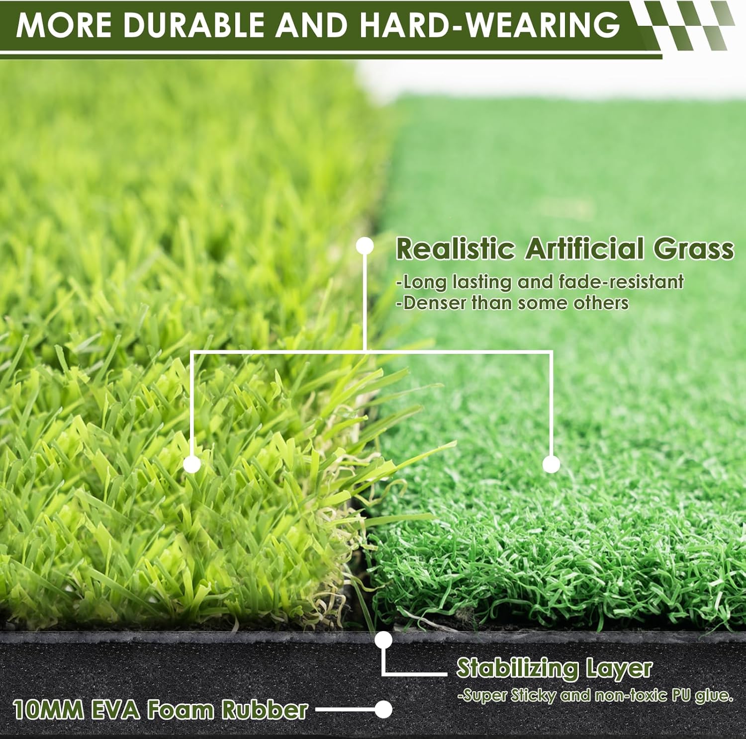 Heavy-Duty Golf Hitting Mat – Dual Turf Design Simulates Fairway & Rough for Real Course Feel, Indoor/Outdoor Practice Mat for Full Swing & Chipping Training, Easy Carry Strap