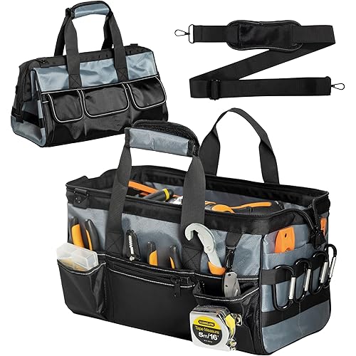 Heavy Duty Tool Bag 15.5-Inch, 16-Pocket Portable Empty Tool Box Organizer Storage, Toolbox Organization, 1680Dwaterproof Oxford cloth .Soft Handle Carrying Toolbag with Large Zipper.