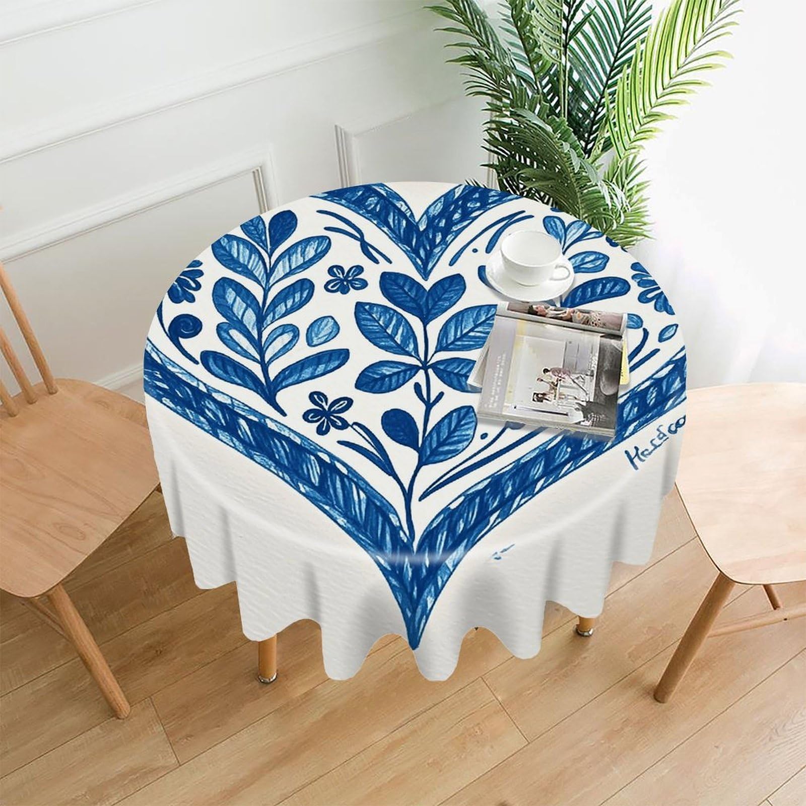 LZQPOEAS Hand Drawn Heart Tablecloth Decorative Round Table Cloth Wrinkle Resistant Round Tablecloth Washable Circle Table Cover for Kitchen Dining Party Wedding Camping 60 Inch