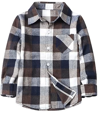 Betusline Boys' Button Down Plaid Shirt